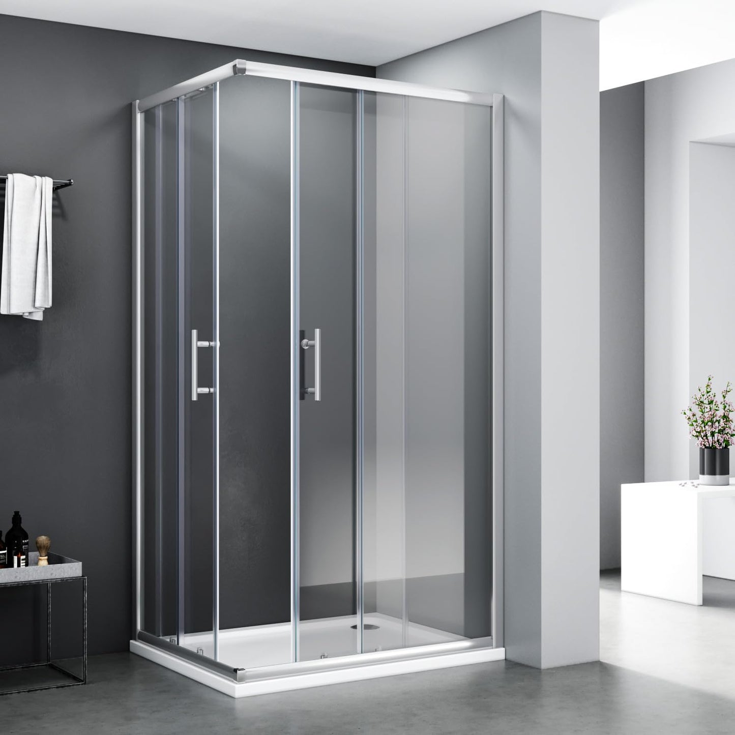 SONNI Shower Cubicle 80 x 80 x 185 cm, Corner Entry, Shower Enclosure, Double Sliding Door, Real Glass