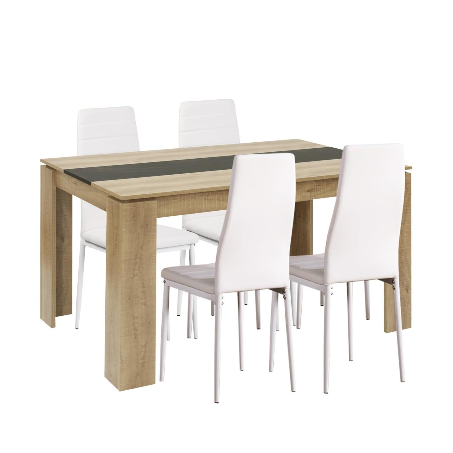 FURNITABLE Esstisch mit 4 Stühlen Esszimmergruppe, 4er Set Esszimmerstühle und Rechteckig Holztisch Essgruppe für Wohnzimmer Küche Büro (110 * 70cm Tisch+4 Schwarz Stühle)