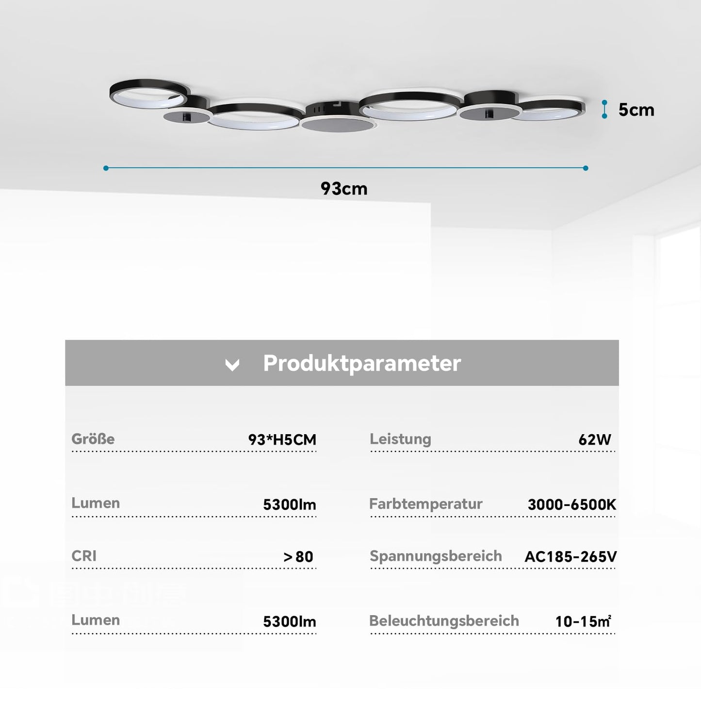 BAYHT Deckenleuchte LED Wohnzimmerlampe Weiße Runde LED Deckenlamp Dimmbar 62W 5300LM mit Fernbedienung 3000K-6500K Geeignet für Wohnzimmer, Deckenleuchte Schlafzimmer