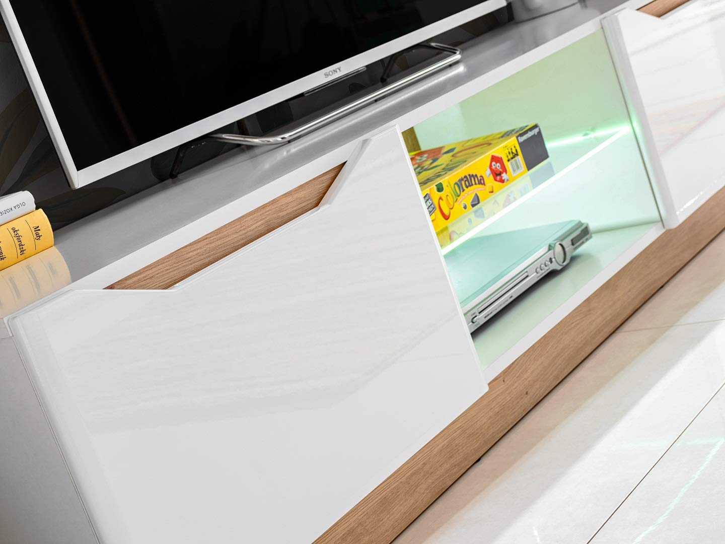 MEBLE KRYSPOL Solido Living Room Wall Unit - Living Room Furniture - Modern Living Room Wall Unit - Sideboard Living Room Cabinet Wall - Living Room Furniture Modern - Shelf White - TV Cabinet -