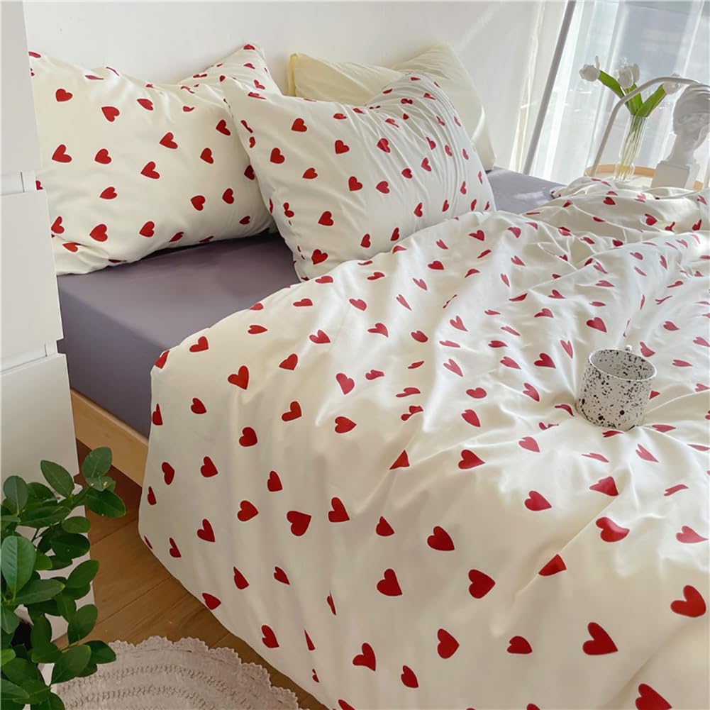 AShanlan Girls' Pink Hearts Children's Bed Linen 135 x 200 cm Pillowcase 80 x 80 cm Grey Pink Reversible Children's Bedding Set 100% Microfibre Duvet Cover with Zip