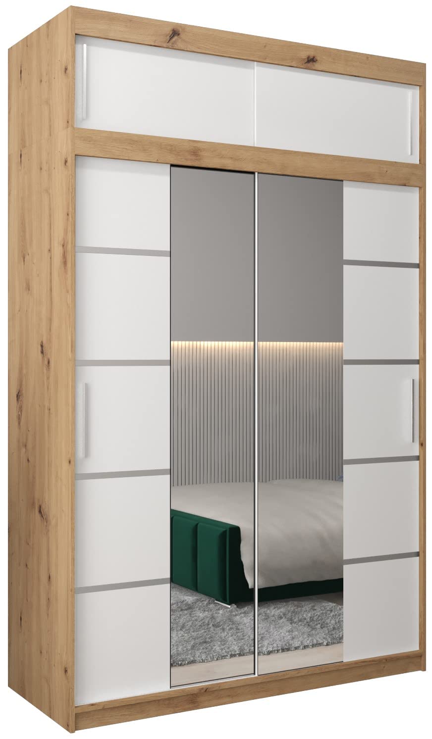 MEBLE KRYSPOL Verona 4 250 Bedroom Wardrobe Sliding Doors Cabinet with Mirror Wardrobe with Mirror Sliding Door Wardrobe Sliding Doors - 250 x 240 x 62 cm - Sonoma with Extension