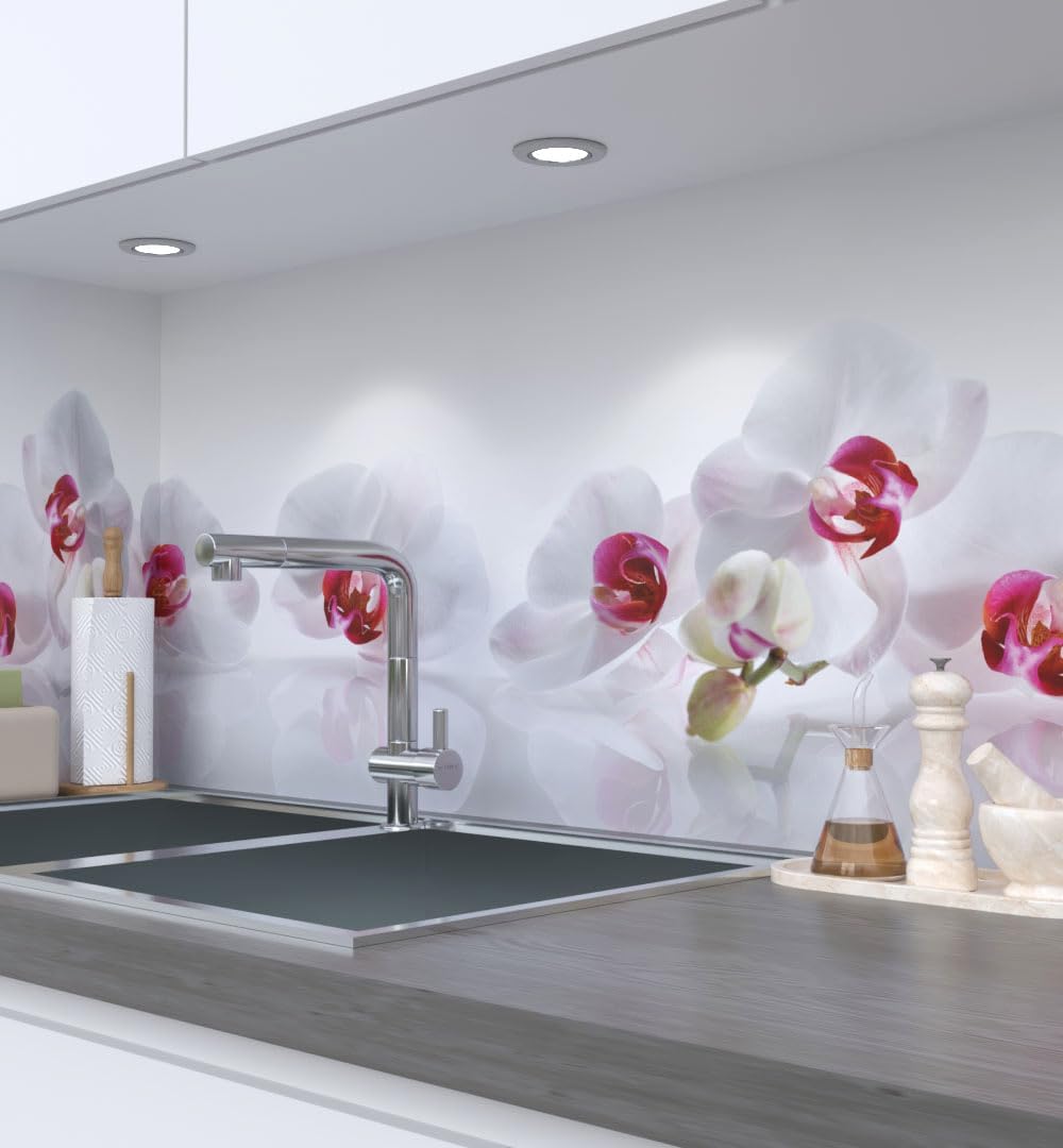 MyMaxxi Self-Adhesive Kitchen Splashback Film, Easy No-Drill Application, 0.4 mm Reinforced, Kitchen Splash Guard Adhesive Film, Wall Decoration, 220 x 60 cm (Height), Matte Finish, Natural Meadow,