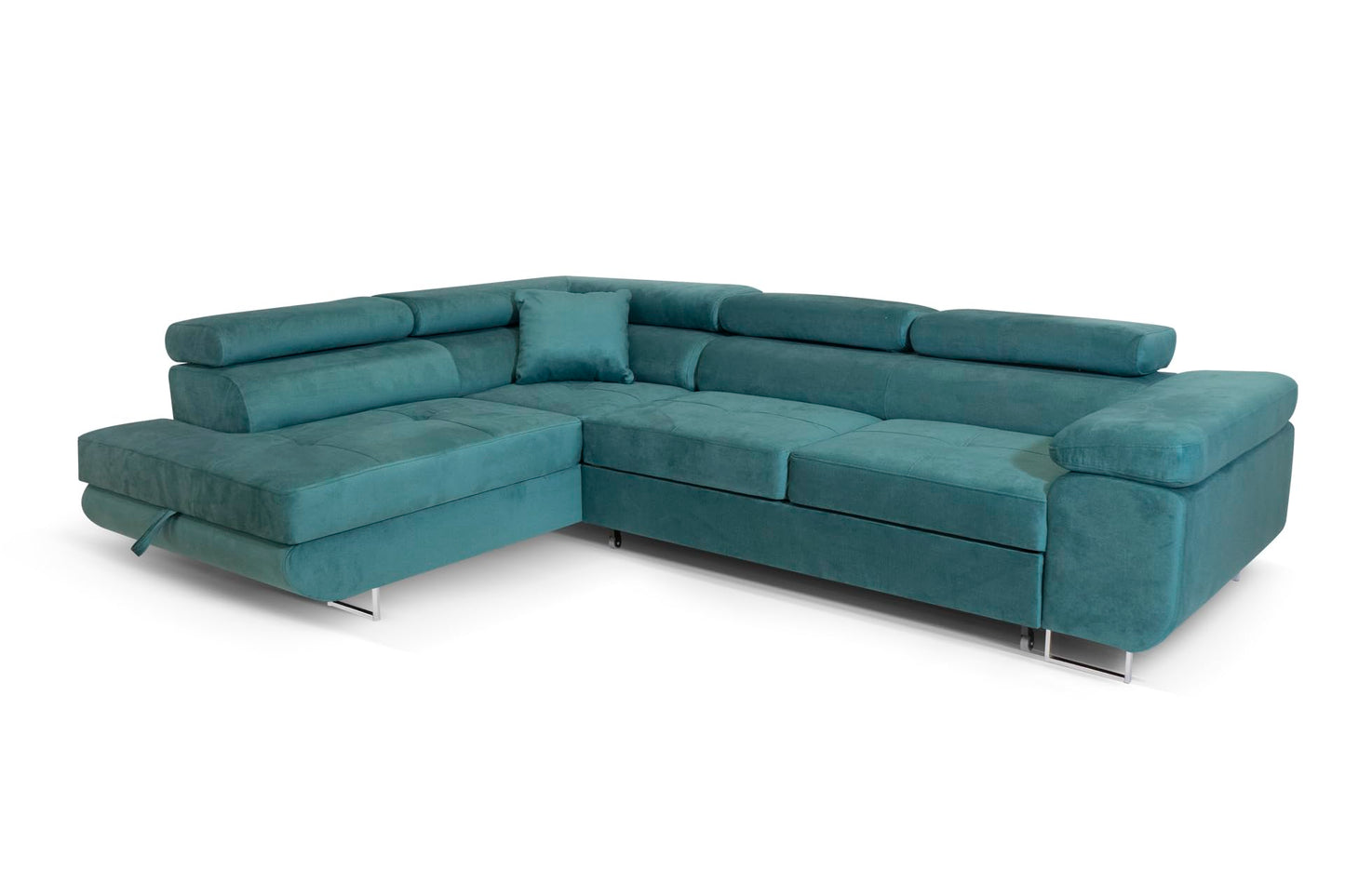 Aller L-Shaped Corner Sofa with Sleep Function and Bed Box in Jasmine, Left Ottoman (Dark Grey)