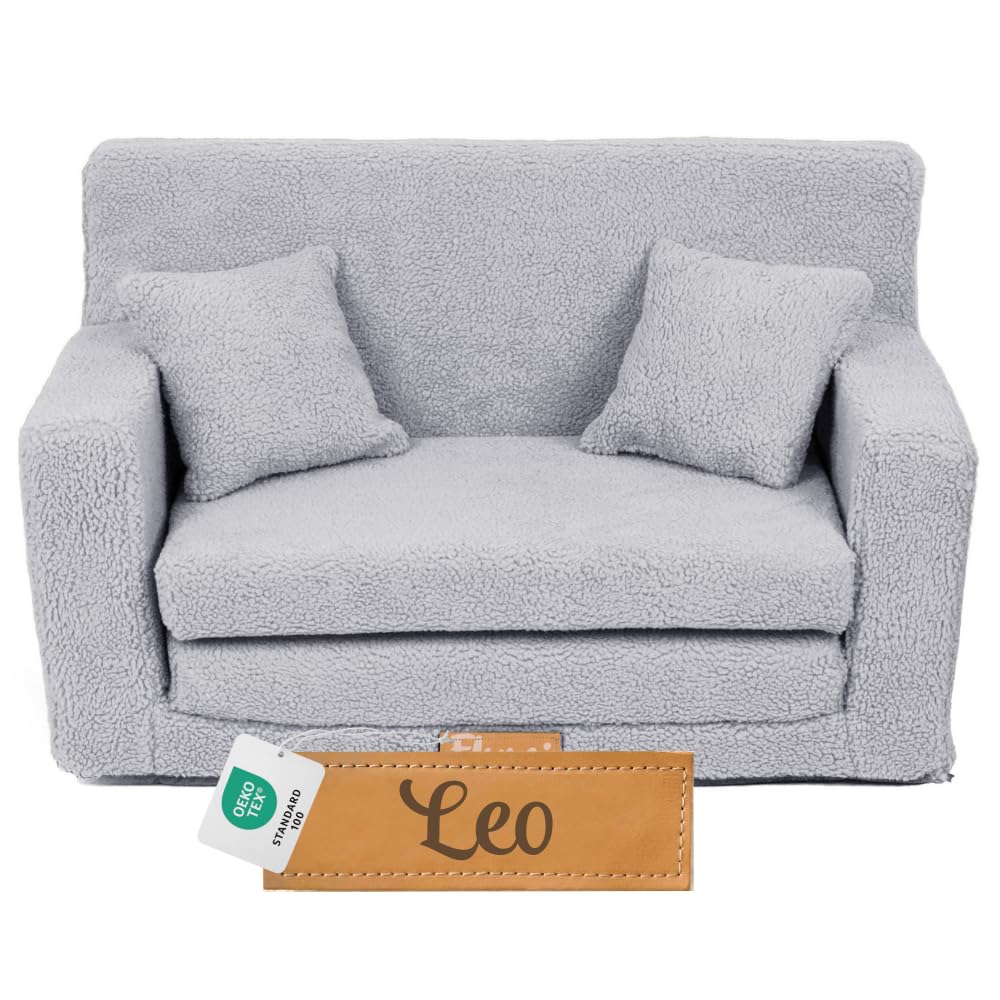 Flumi Personalised Children's/Teenager's Couch/Armchair/Sofa Bed, with Engraving of Child's Name, Play Sofa, Sleeping Chair, Bed Function, Children's Furniture, 92 x 40 x 60 cm, Microfibre (Grey)