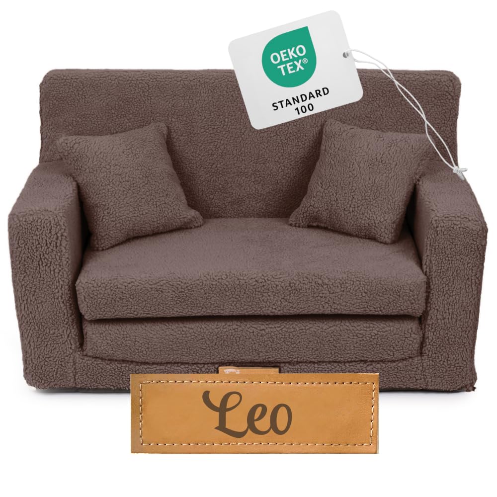 Flumi Personalised Children's/Teenager's Couch/Armchair/Sofa Bed, with Engraving of Child's Name, Play Sofa, Sleeping Chair, Bed Function, Children's Furniture, 92 x 40 x 60 cm, Microfibre (Grey)