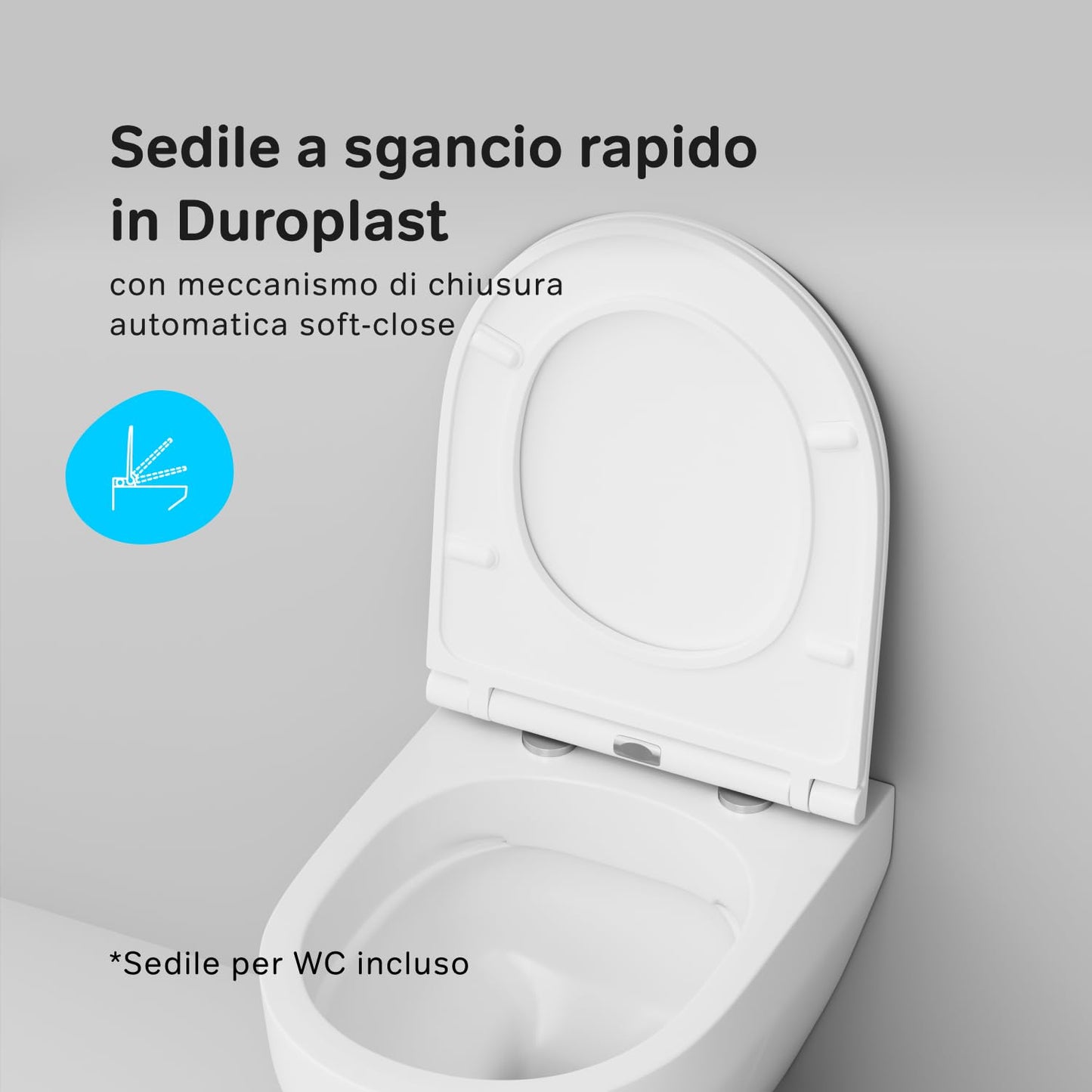 AM.PM X-Joy S - Spülrandlos Hänge WC, Tiefspül Toilette FlashClean, Wand WC mit Toilettendeckel mit Absenkautomatik, Hänge Toilette aus Keramik, Weiß, 50 cm lang