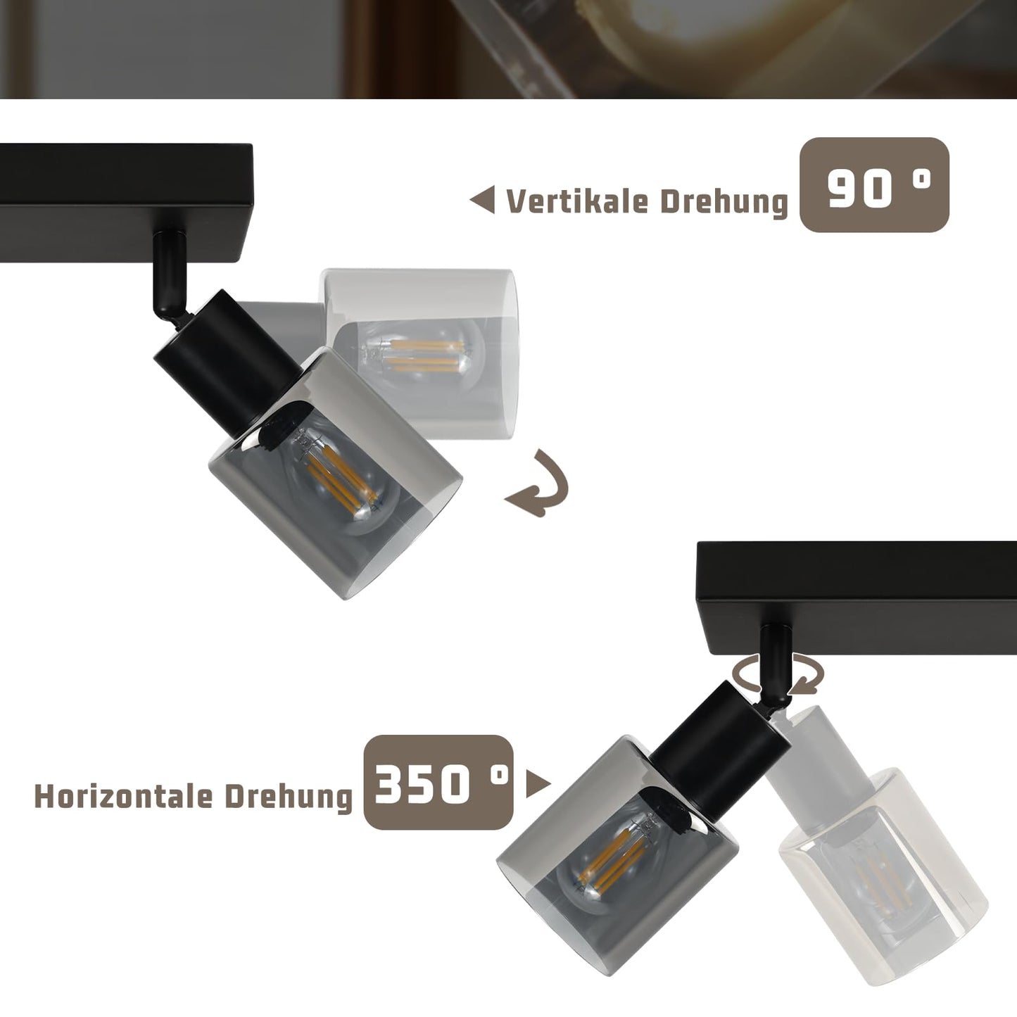 Kowanie Deckenlampe Vintage 6 flammig: Industrial Wohnzimmerlampe Schwarz Deckenleuchte Wohnzimmer retro Kronleuchter aus Glas Deckenbeleuchtung inkl. 6 × E14 2700K Leuchtmittel für Küche