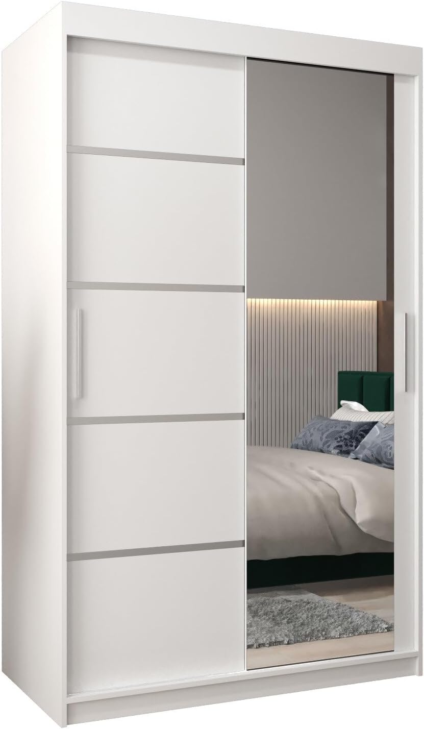 MEBLE KRYSPOL Kleiderschrank mit Spiegel Verona 2 - Garderobenschrank - Schrank Schlafzimmer - Mehrzweckschrank DREI Schiebetüren - Regalen - Flur Möbel - Kleiderstange Schrank - Allzweckschrank