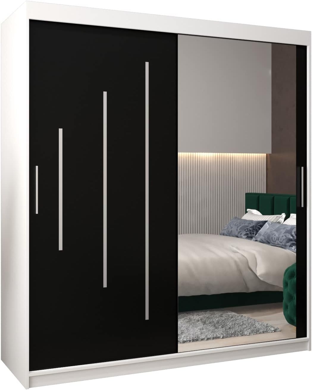 MEBLE KRYSPOL Kleiderschrank mit Spiegel York 2 - Garderobenschrank - Schrank Schlafzimmer - Mehrzweckschrank Zwei Schiebetüren - Regalen - Flur Möbel - Kleiderstange Schrank - Allzweckschrank