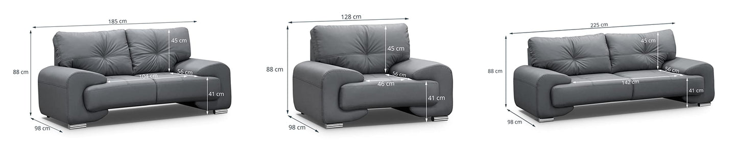 Mars Meble Big-Sofa OME_321 Omega Upholstered Set 3+2+1 Sofa Living Room Sofa Set 3-Piece Couch (Black), 225 x 98 x 88 cm, 185 x 98 x 88 cm, 128 x 98 x 88 cm