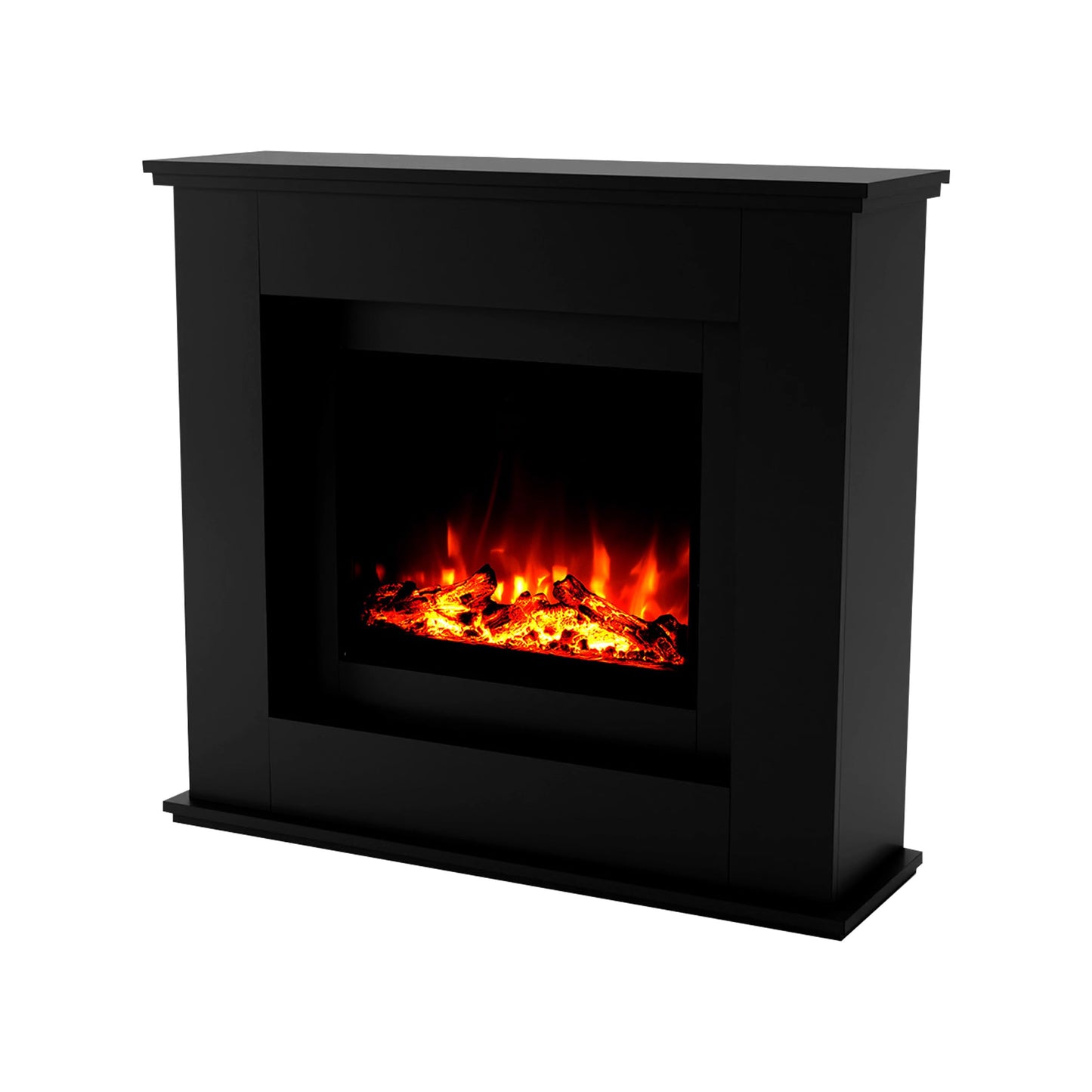 GLOW FIRE Elektrokamin mit Heizung und Kaminfeuer (Standkamin Europa) - elektrischer Kamin mit LED-Feuer in 3 Farben, Heizlüfter, Holz-Deko & Fernbedienung, 111x101x33 cm, Schwarz
