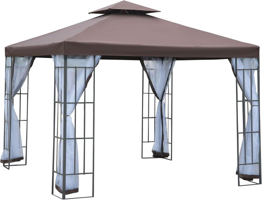 Outsunny Pavillon Gartenpavillon mit Moskitonetze Seitenwände, Partyzelt mit Doppeldach, Gartenzelt Festzelt 2,97x2,97m