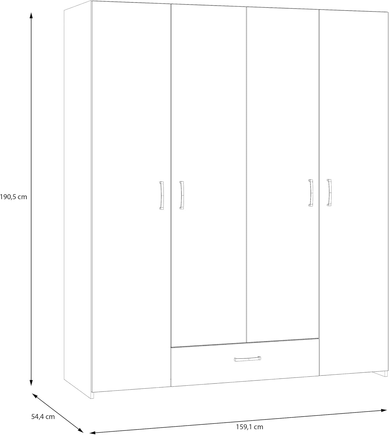 FORTE ECONOBOX Kleiderschrank 160, 4-türiger Schrank mit viel Stauraum, Holzwerkstoff, Weiß/Puccini Eiche, 159,1 cm breit, 190,5 cm hoch, 54,4 cm tief