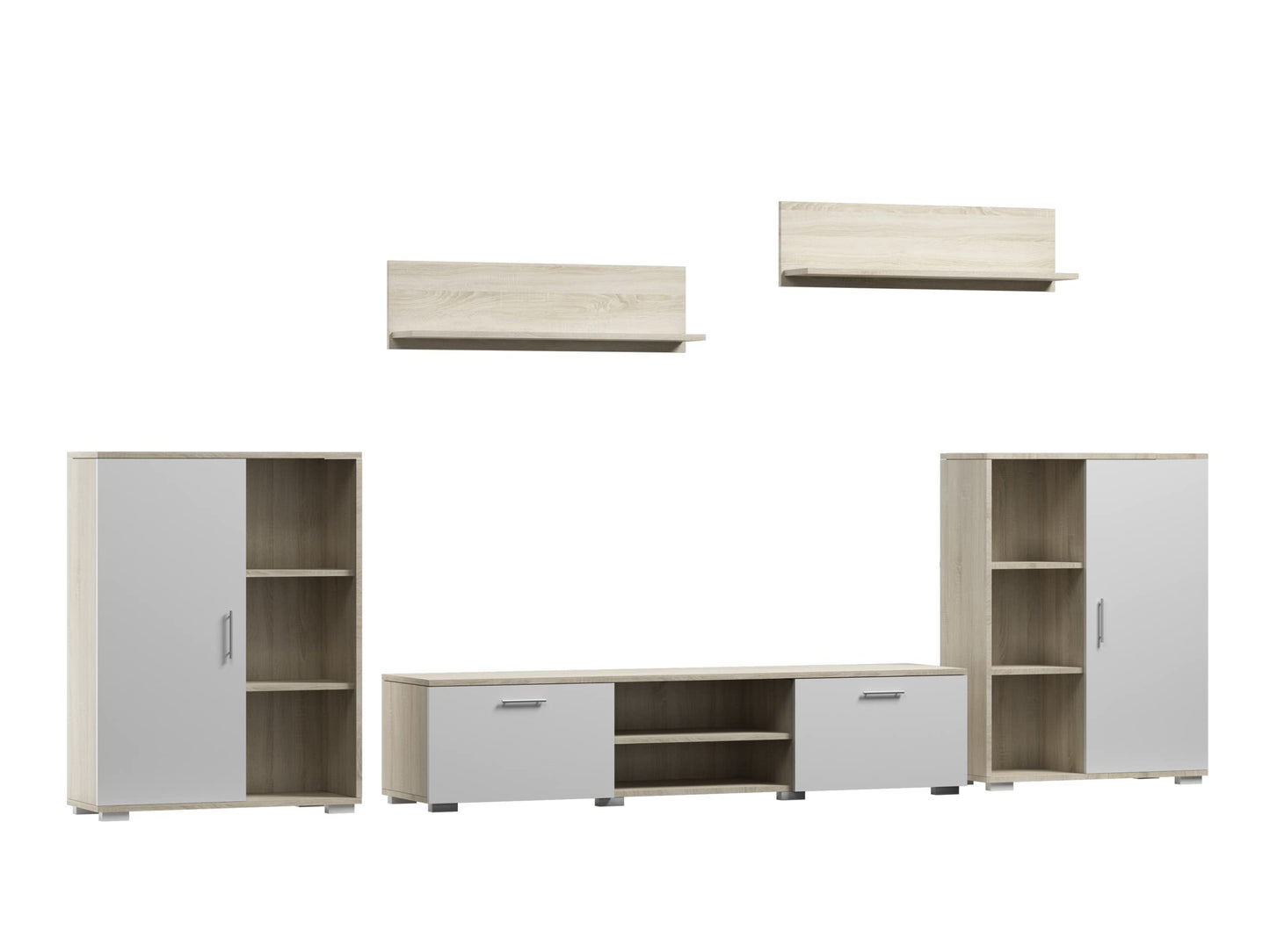 MATKAM Herkules II Wall Unit, Modern Living Room Cabinet with TV Table, Sideboard and Wall Shelf, Living Room Complete Furniture (White/Black)