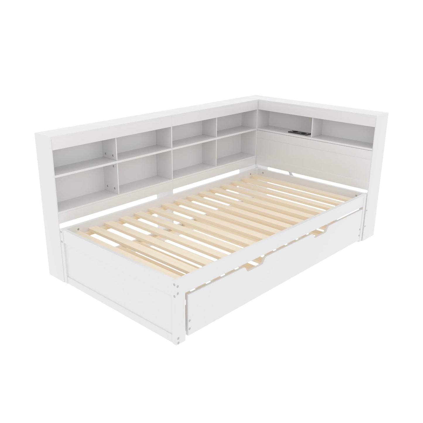 xixiworkshop Kinderbett 90x200cm Ausziehbett Bett mit Stauraum und USB-Steckdose/Mehreren Ablagefächern multifunktionales Jugendbett/Gästebett/Doppelbett mit Stauschrank Lattenrost,Ohne Matratze,Grau