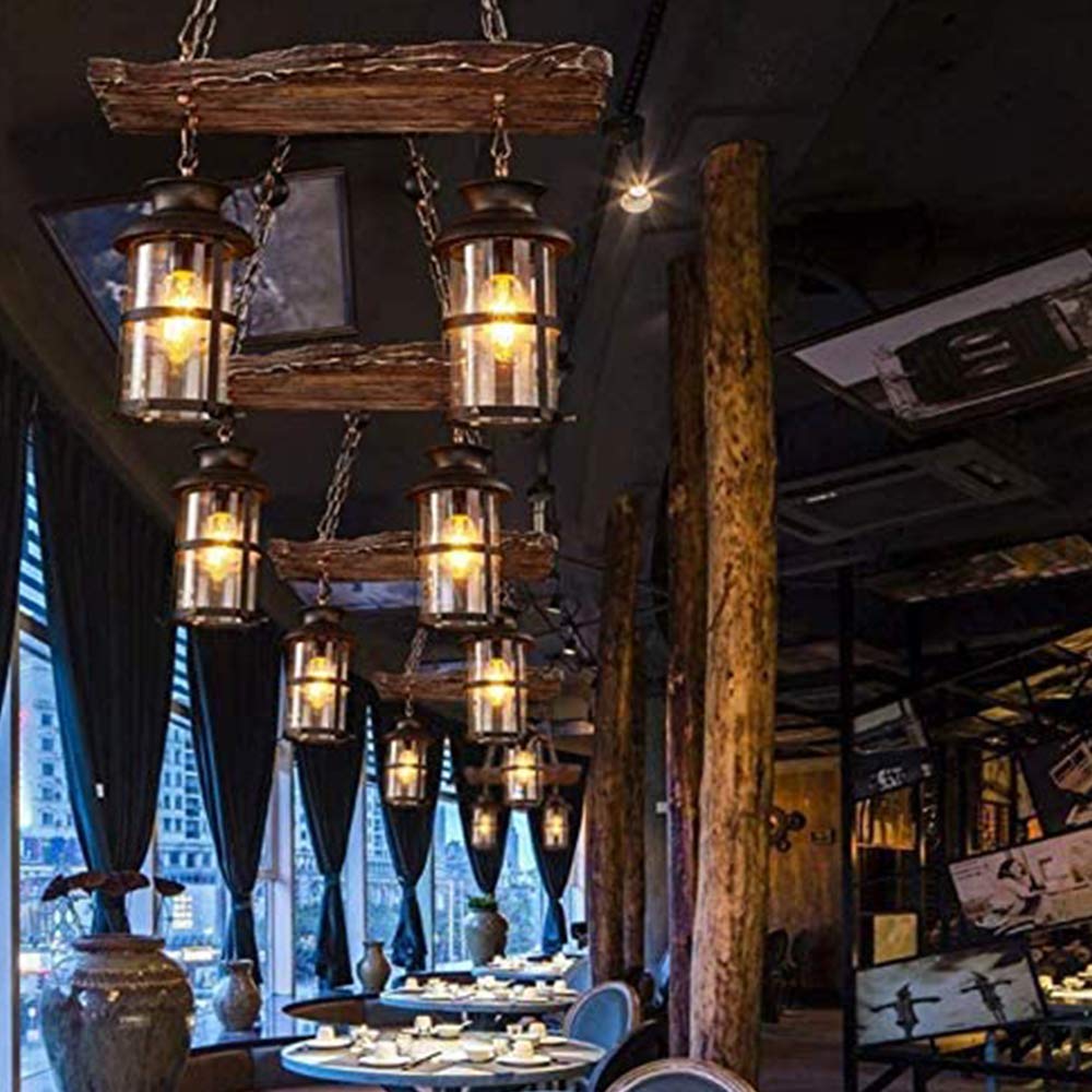 E27 Industrieller Retro Pendelleuchte Massivem Holz Esstisch Lamp Antike Getriebeleuchten Wohnzimmer Kronleuchter Höhenverstellbare Schlafzimmer Hängelampe Bar Dekoration Deckenleuchten (3 Flamme)