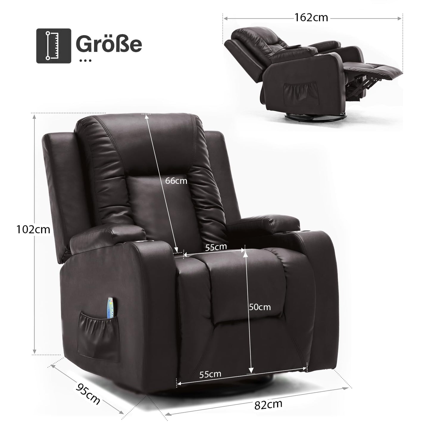COMHOMA Relaxsessel-Set, Sofa, Sofa-Set aus Kunstleder, Fernsehsessel Ruhesessel Liegesessel mit Liege-Funktion Polstersessel Schlafsessel für Wohnzimmer Schlafzimmer Heimkino,Schwarz, 3+2+1