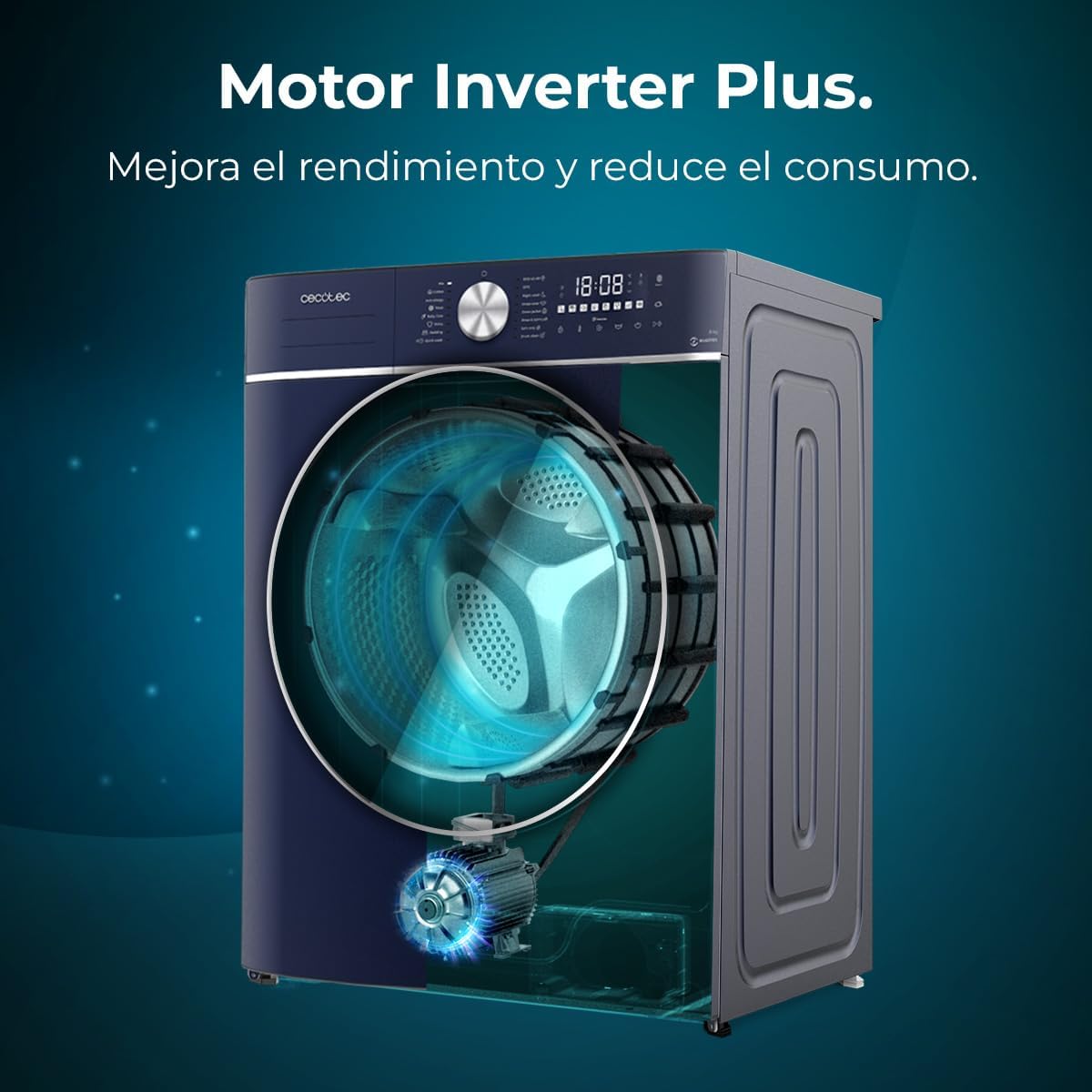 Cecotec Frontlader-Waschtrockner 8 kg Bolero DressCode 8800 Inverter Ice Blue A. 8 kg, 1400 U/min, 16 Programme, Inverter Motor, XXL Display.