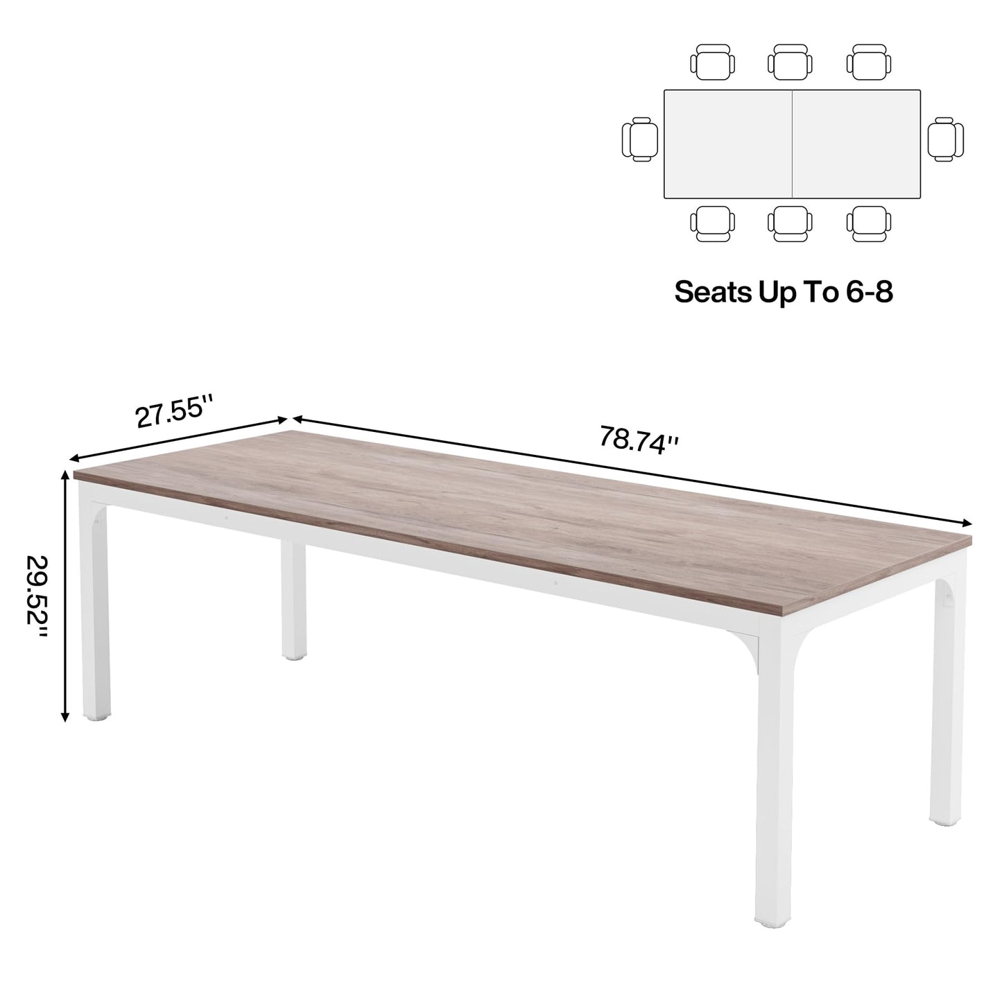 Tribesigns Dining Table, Industrial Kitchen Table for 4-6 People, 200 x 70 x 75 cm, Rectangular Dining Table for Dining Room, Kitchen, Living Room, with Heavy Duty Metal Legs, Oak