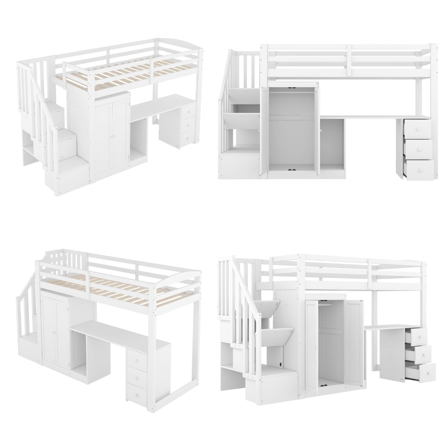 xixiworkshop Kinderbett 90x200cm Ausziehbett Bett mit Stauraum und USB-Steckdose/Mehreren Ablagefächern multifunktionales Jugendbett/Gästebett/Doppelbett mit Stauschrank Lattenrost,Ohne Matratze,Grau