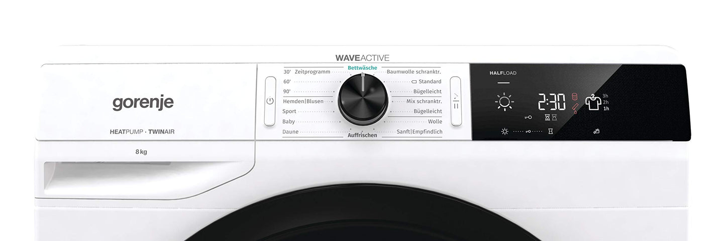 Gorenje DPNE82/GN Trockner/Kondensation mit Wärmepumpe / 8kg / 16 Programme/WIFI/Made in Europe/WaveActive Trommel/TwinAir/Feuchtesensor/Naturedry/LED Display/EEK: A++