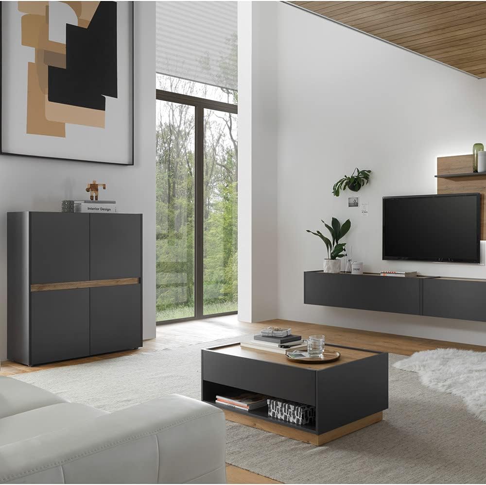 Lomadox Coffee Table Living Room in Anthracite with Wotan Oak Inserts W x H x D Approx. 90 x 38 x 60 cm