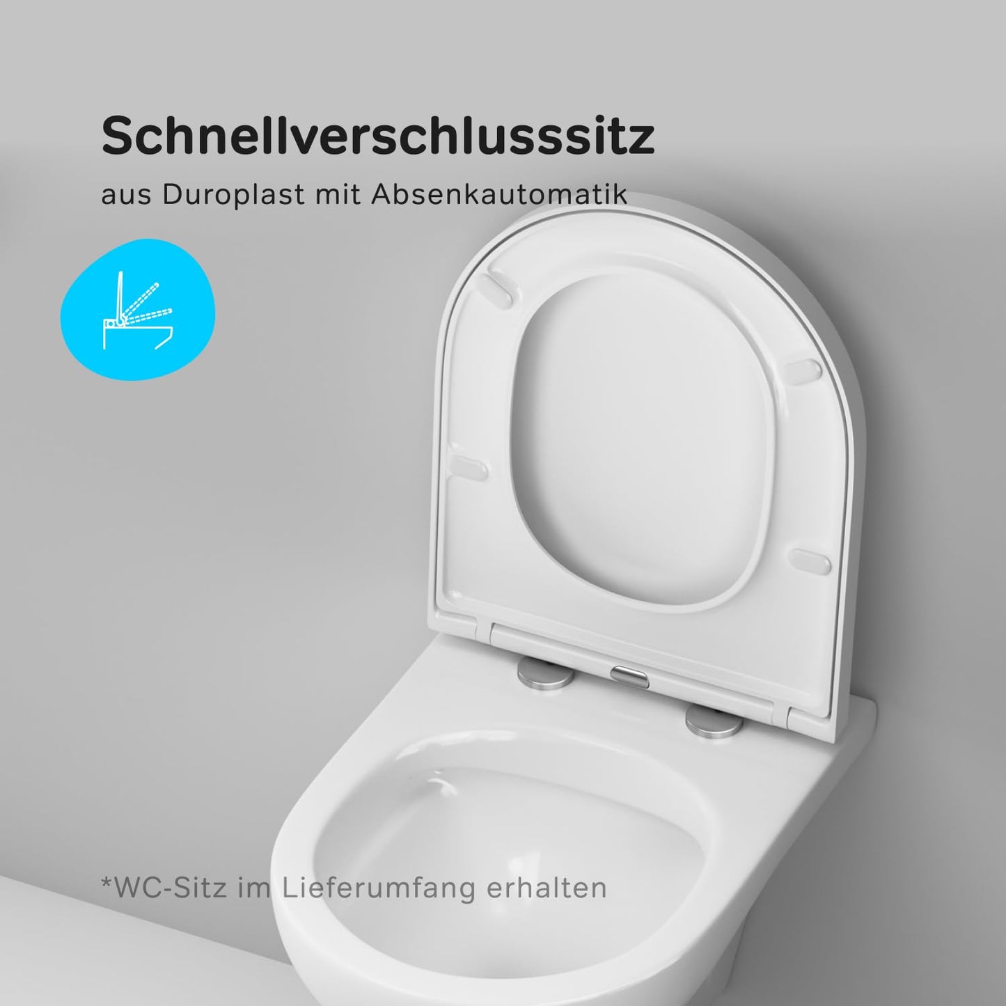 AM.PM X-Joy S - Spülrandlos Hänge WC, Tiefspül Toilette FlashClean, Wand WC mit Toilettendeckel mit Absenkautomatik, Hänge Toilette aus Keramik, Weiß, 50 cm lang