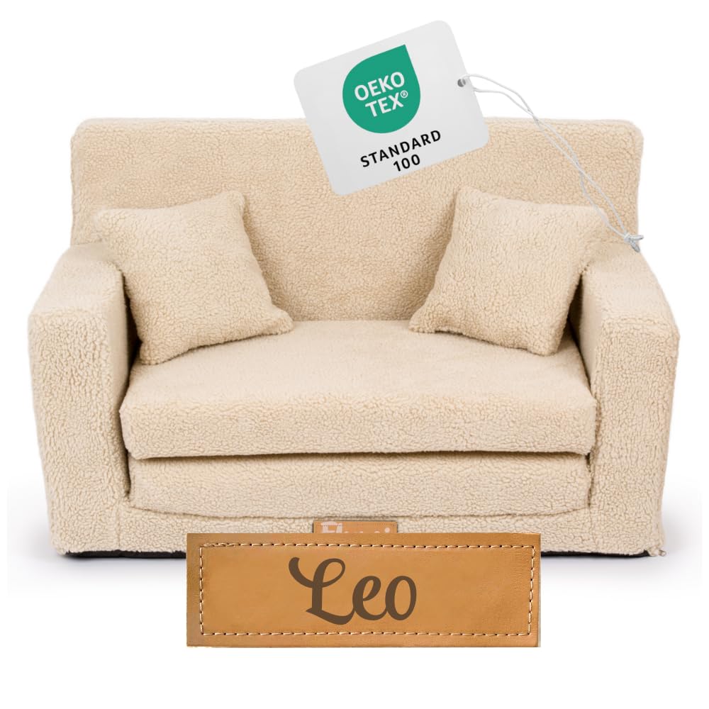 Flumi Personalised Children's/Teenager's Couch/Armchair/Sofa Bed, with Engraving of Child's Name, Play Sofa, Sleeping Chair, Bed Function, Children's Furniture, 92 x 40 x 60 cm, Microfibre (Grey)