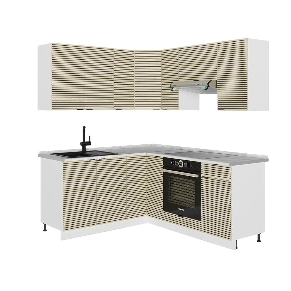 Vicco Eckküche Fame-Line, Grün-Gold Landhaus/Weiß/Weiß, 160 x 190 cm ohne Arbeitsplatte