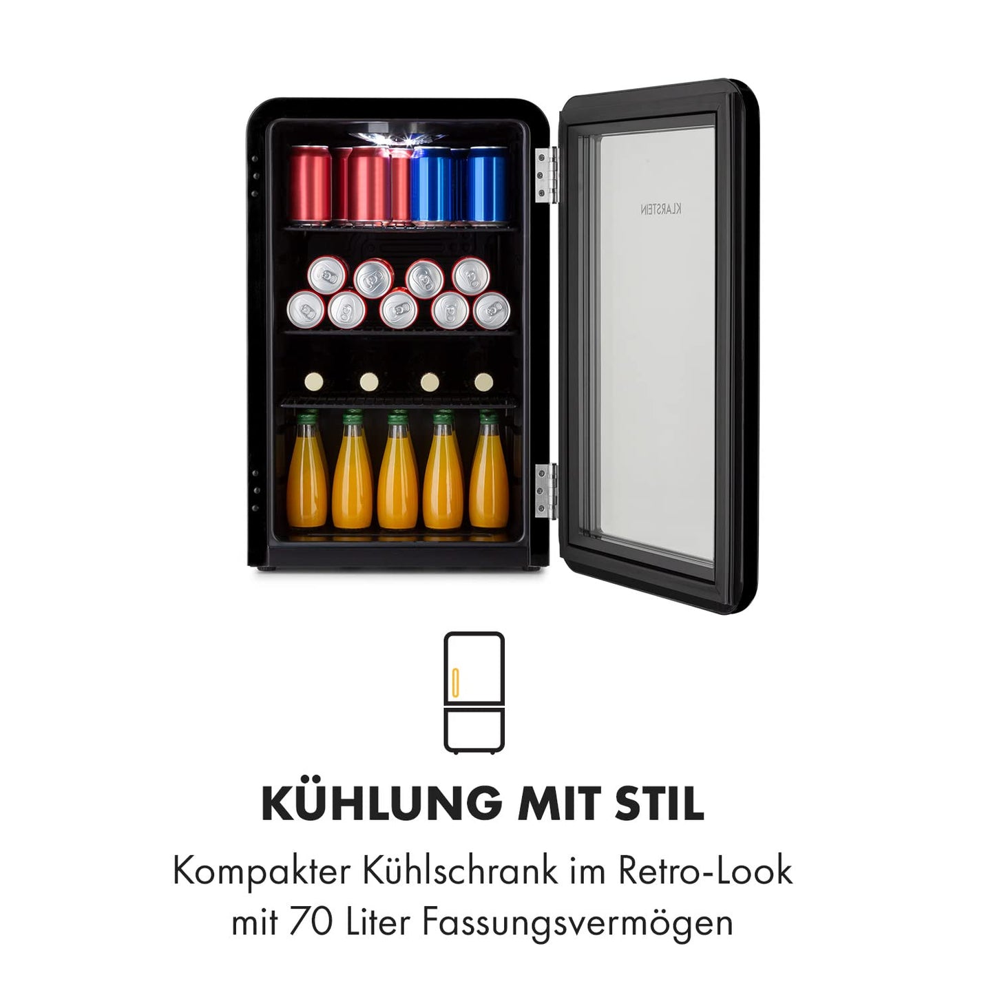 Klarstein PopLife Getränkekühler - Mini-Bar, Retrokühlschrank, 0-10°C, nur 39 dB, 115 L, umweltfreundlich, doppelt verglaste Tür, Retro-Design, rot