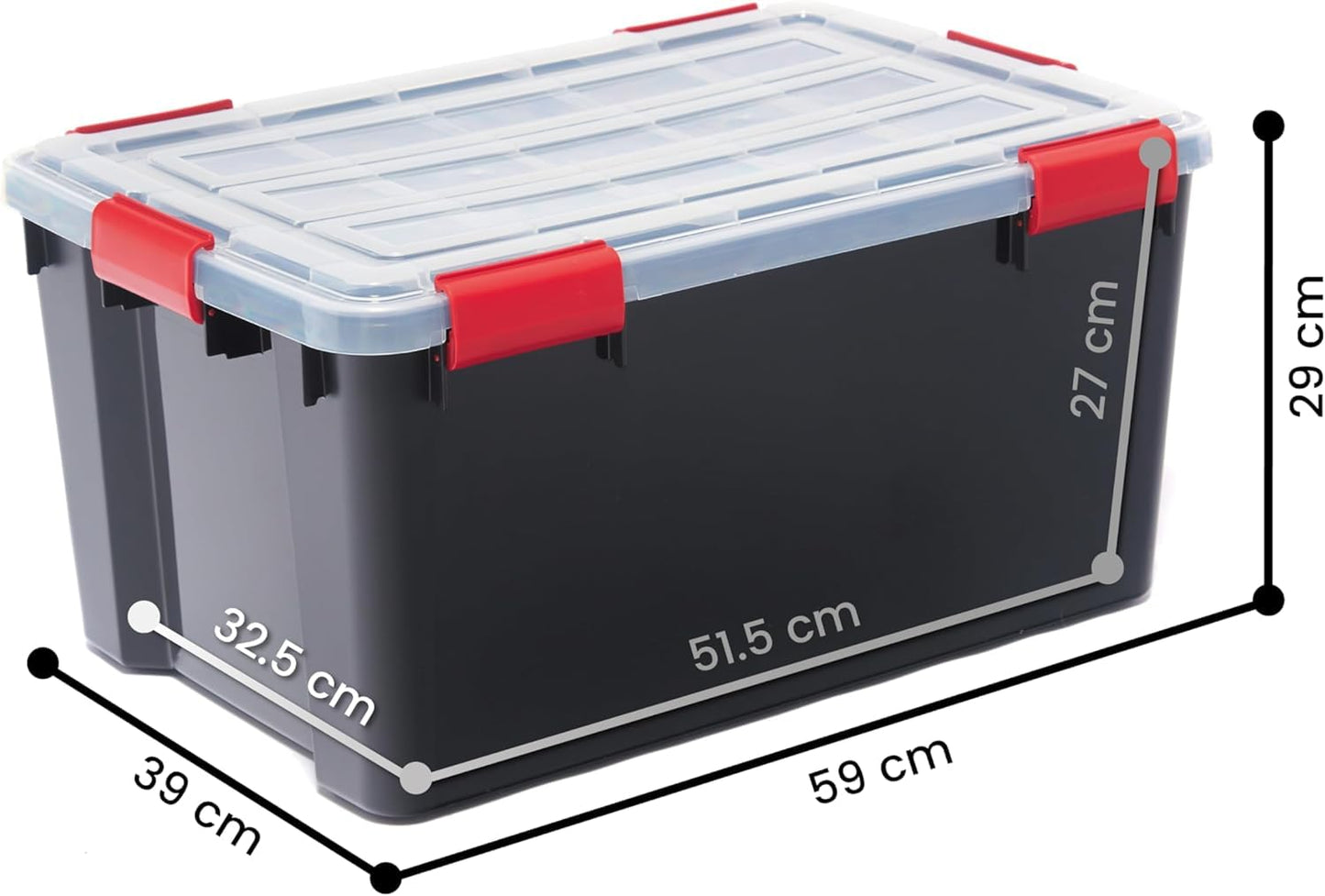 Iris Ohyama Airtight Plastic Storage Boxes with Lids, 20L, Set of 3, Black, Hermetic Waterproof Closure, Heavy Duty Snap Latches, Stackable, Dustproof, BPA-Free, DDAT-SD