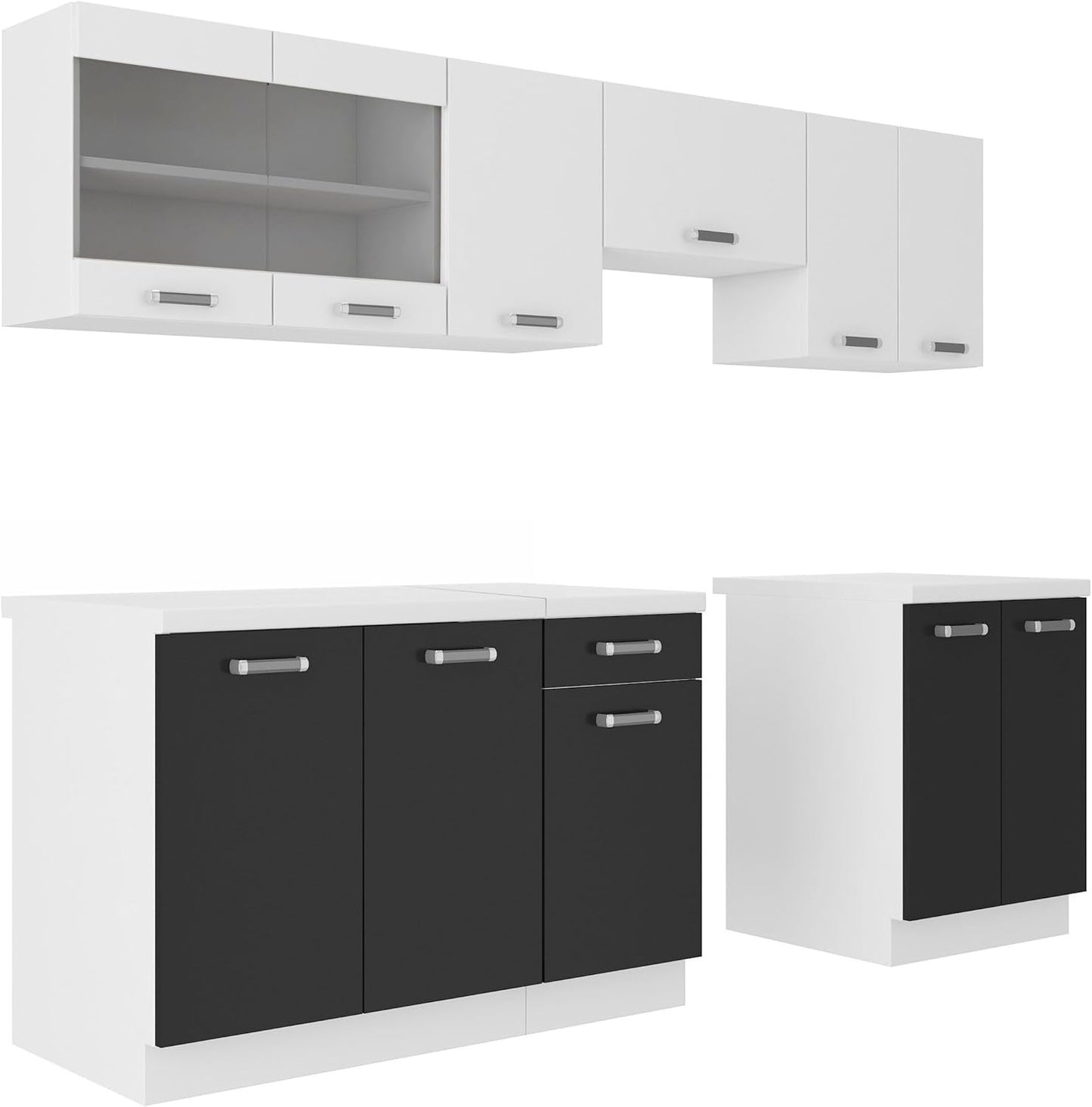 Kuechen-preisbombe Küche Omega 240 cm Küchenzeile Küchenblock variabel stellbar in Schwarz Weiss