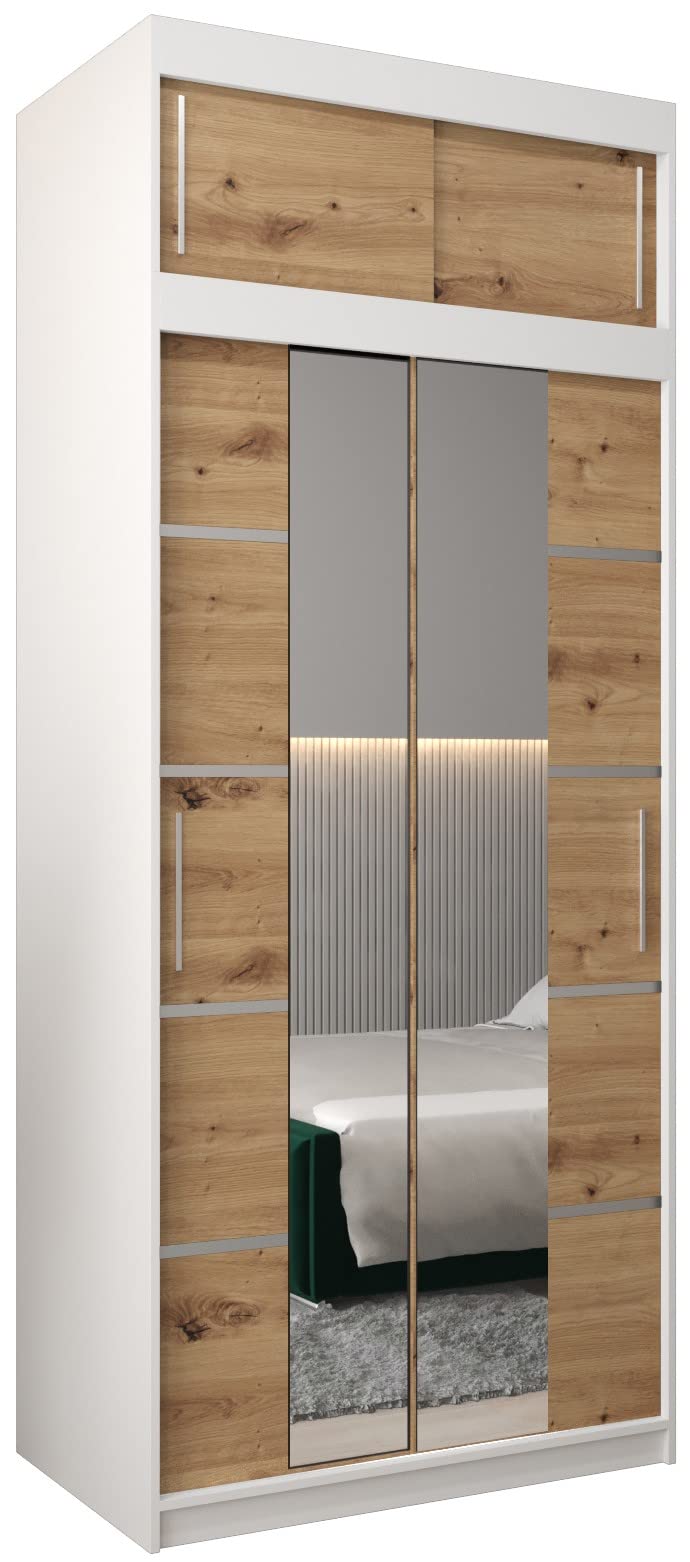 MEBLE KRYSPOL Verona 4 250 Bedroom Wardrobe Sliding Doors Cabinet with Mirror Wardrobe with Mirror Sliding Door Wardrobe Sliding Doors - 250 x 240 x 62 cm - Sonoma with Extension