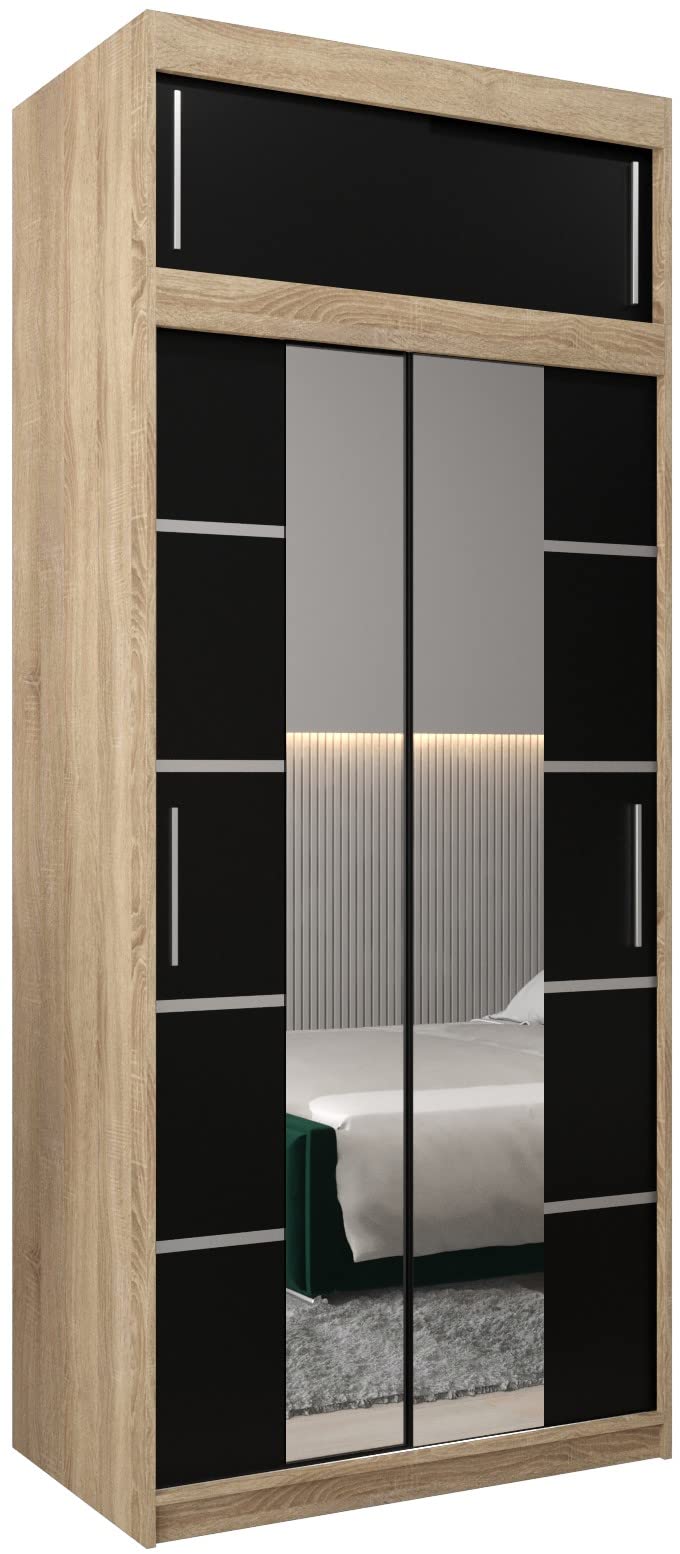 MEBLE KRYSPOL Verona 4 250 Bedroom Wardrobe Sliding Doors Cabinet with Mirror Wardrobe with Mirror Sliding Door Wardrobe Sliding Doors - 250 x 240 x 62 cm - Sonoma with Extension