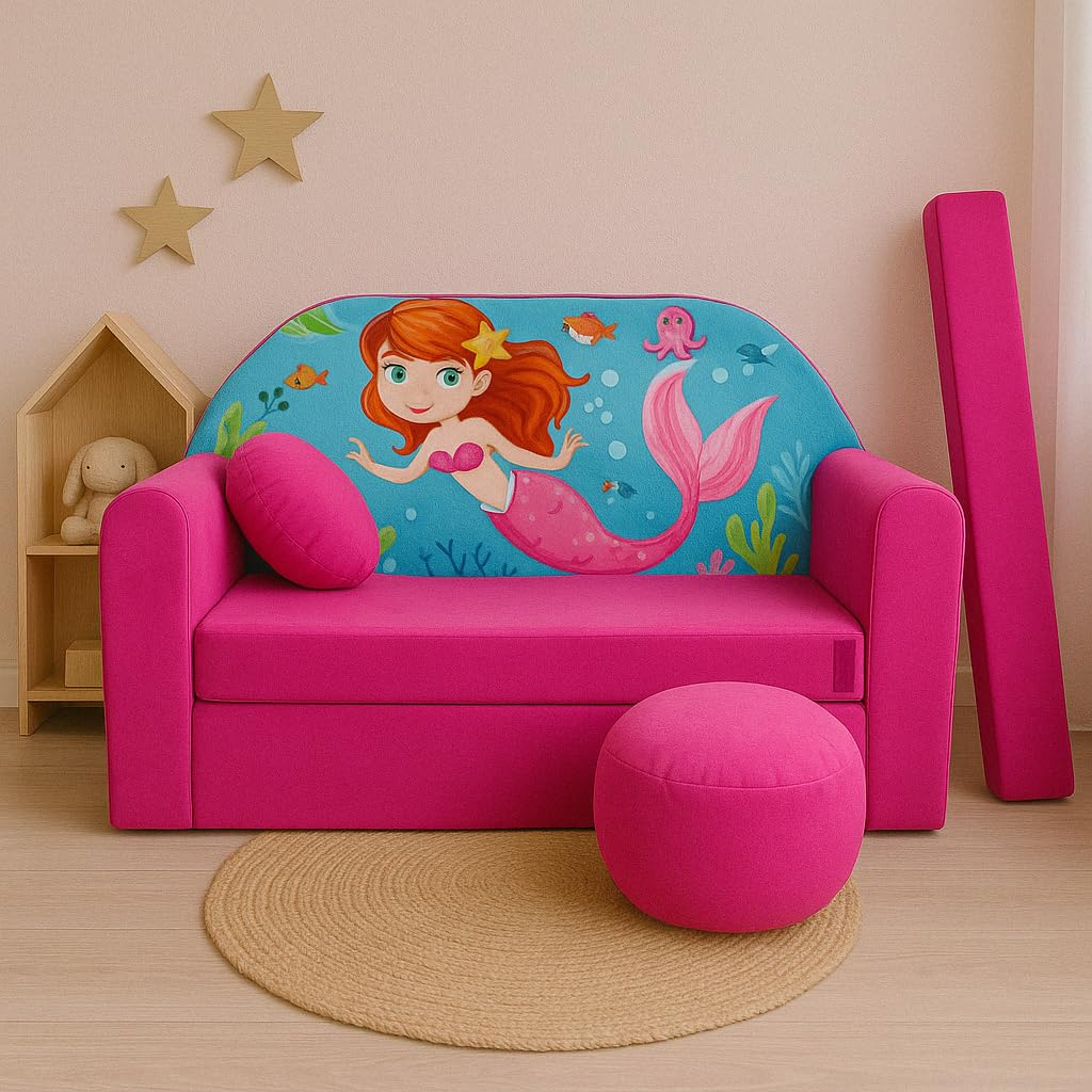 Children's Sofa with Sleep Function Foldable 3-in-1 Children's Sofa Play Sofa with Bed Function Girls Boys Bean Bag Mini Sofa Bed Children's Room Sleeping Chair (A39)