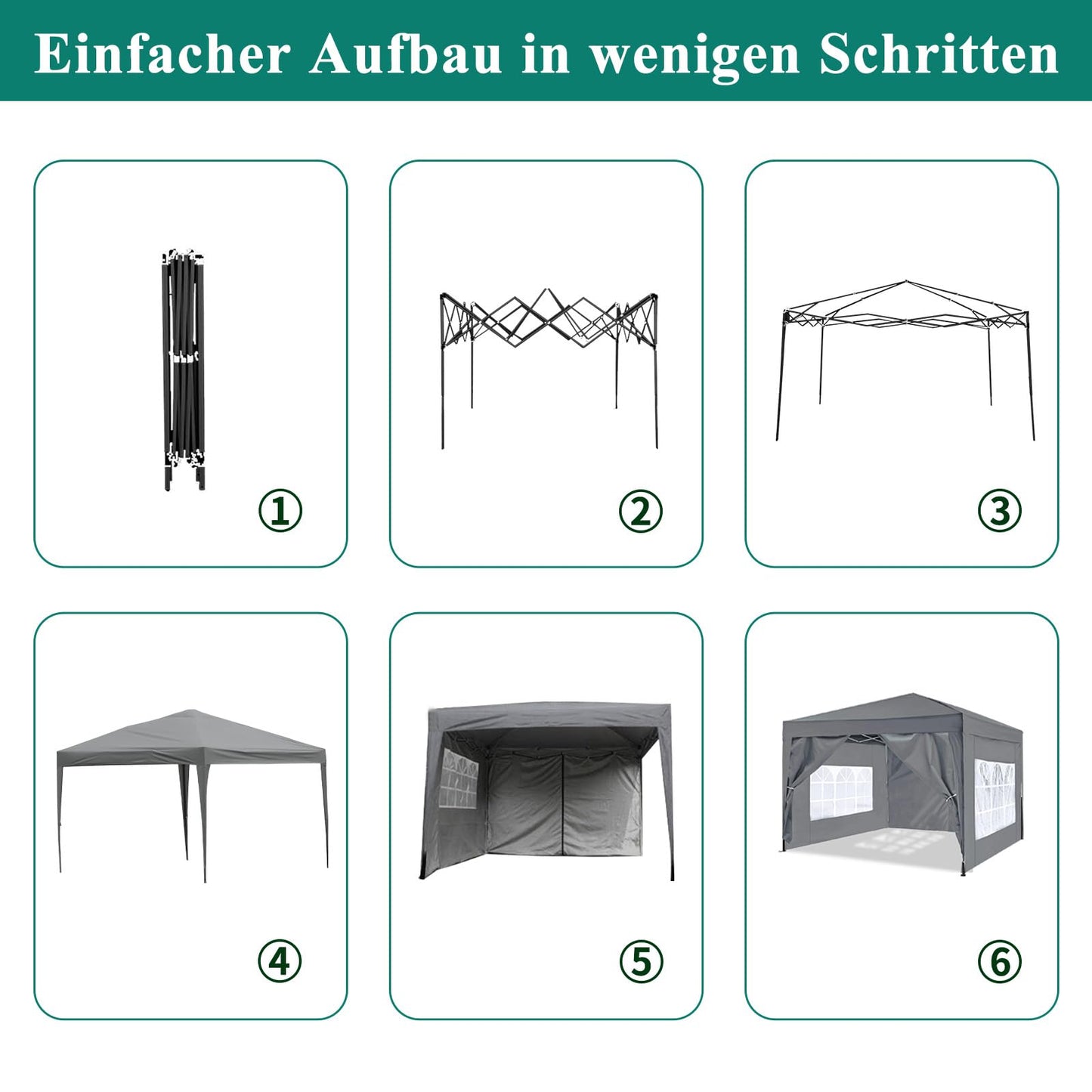 ISE 3 x 3 m Garden Folding Gazebo with Carry Bag, Garden Tent, 50+ UV Protection with 4 Side Panels for Garden, Party, Wedding, High Quality, grey