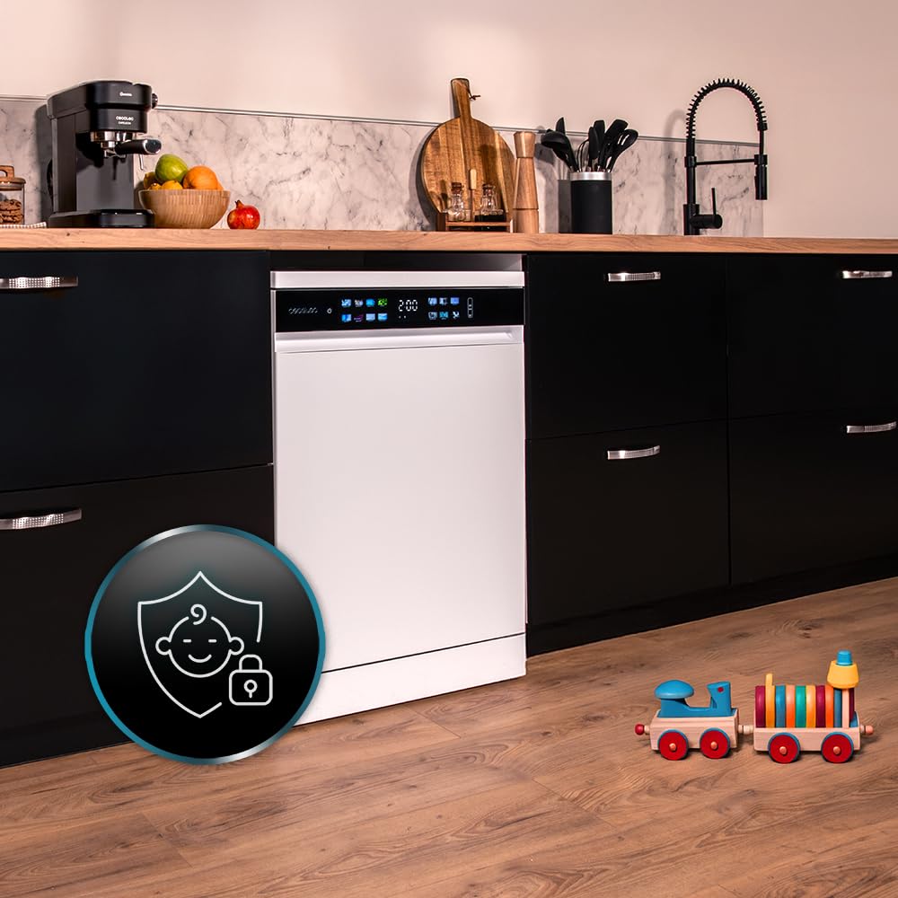 Cecotec Geschirrspüler 60 cm - Freistehend Bolero Aguazero 6210 Dark D. 15 Bestecke, energieeffizient, XXL Fullcolor Display, drittes Fach, 14 Programme, Dual Zone Wash, verstellbares Fach, Dunkel