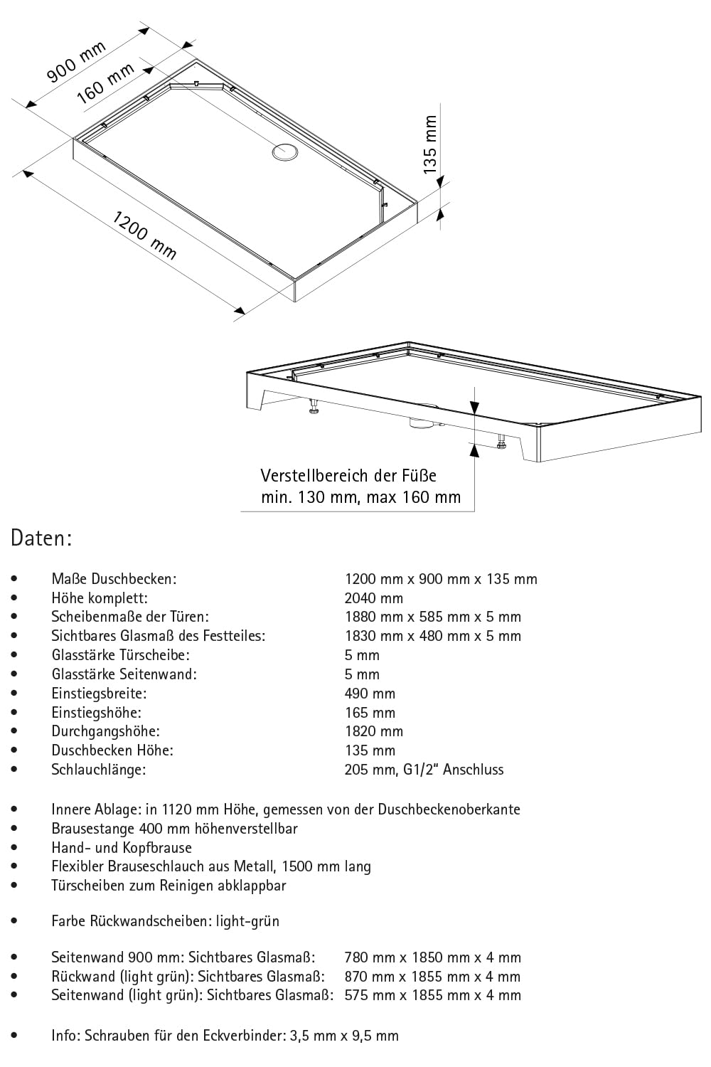 Schulte Ibiza Complete Shower 120 x 80 cm Shower Temple 5 mm Safety Glass Profile Matte Black Shower System Matte Black Rear Panels White Shower Tray White