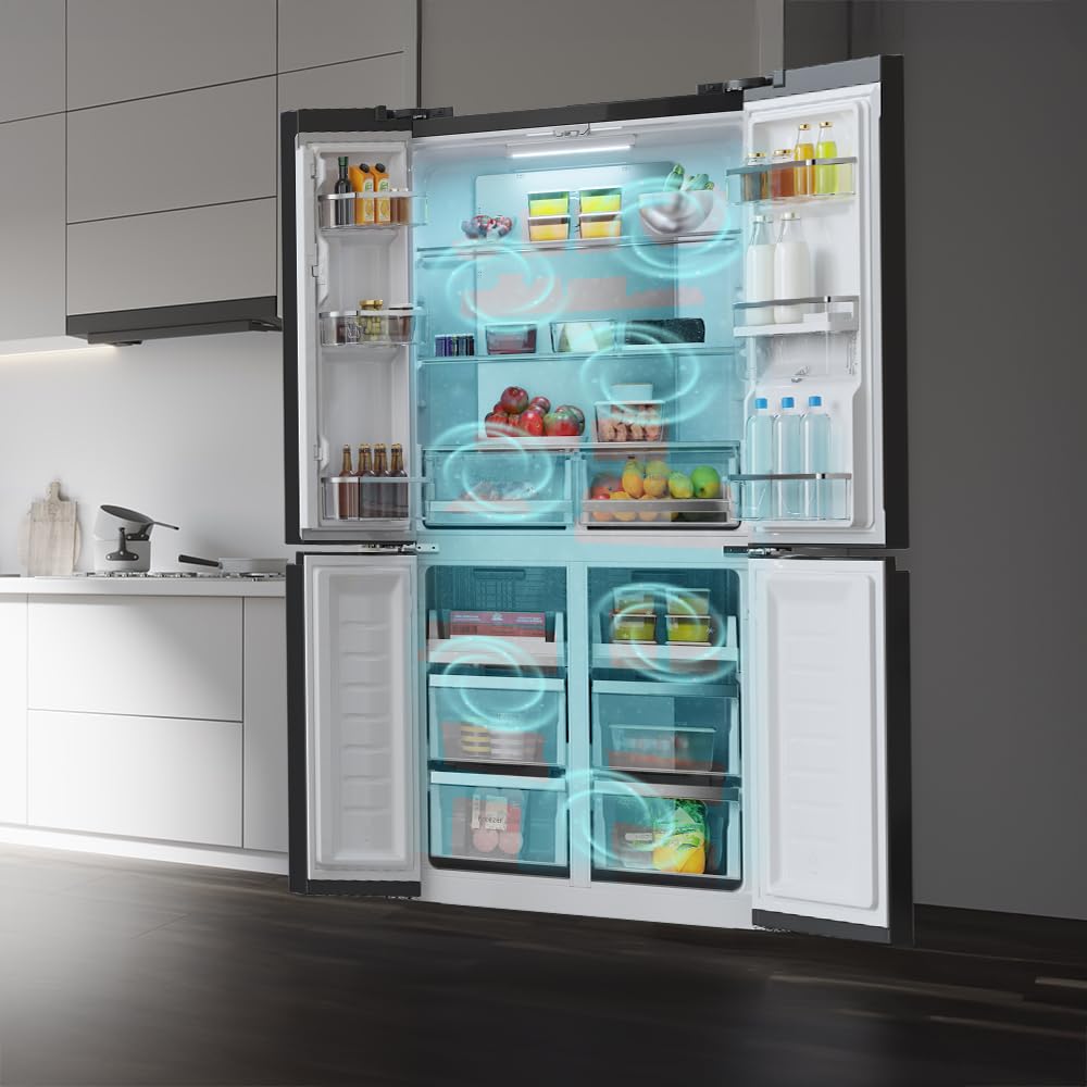 Cecotec Amerikanischer Kühlschrank, 4 Türen, 564 l, Bolero, CoolMarket, 4D 564 Dark E. 183 cm hoch, 91 cm breit, Wasserspender, geringer Stromverbrauch, Invertermotor, Plus, Total NoFrost