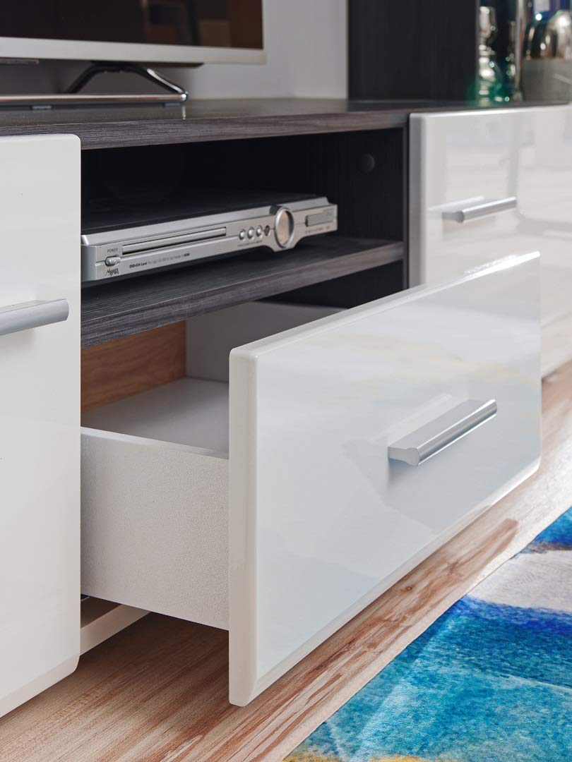 MEBLE KRYSPOL Solido Living Room Wall Unit - Living Room Furniture - Modern Living Room Wall Unit - Sideboard Living Room Cabinet Wall - Living Room Furniture Modern - Shelf White - TV Cabinet -