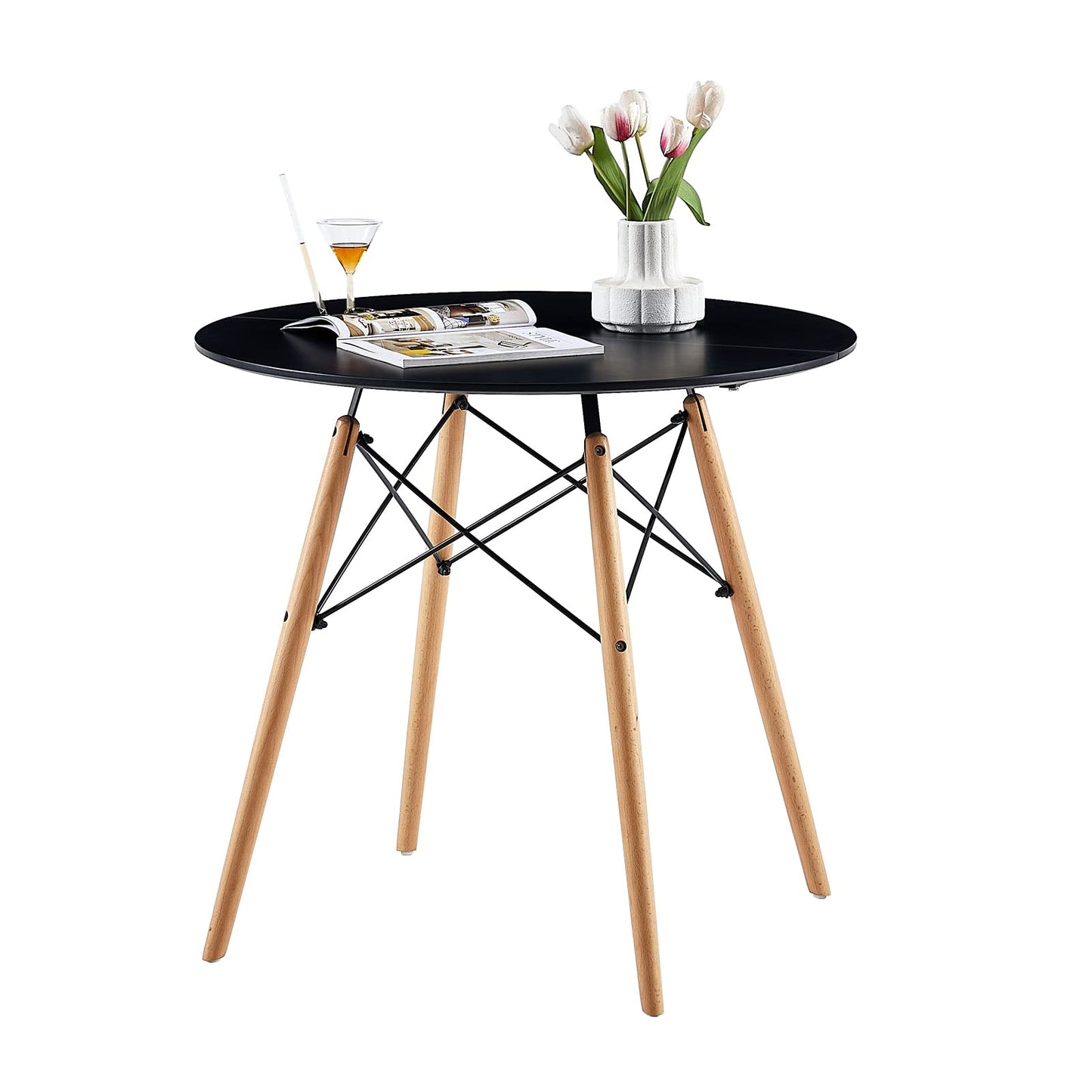 FURNITABLE Round Dining Room Table with 4 White Chairs Dining Room Set for Dining Room Kitchen Living Room