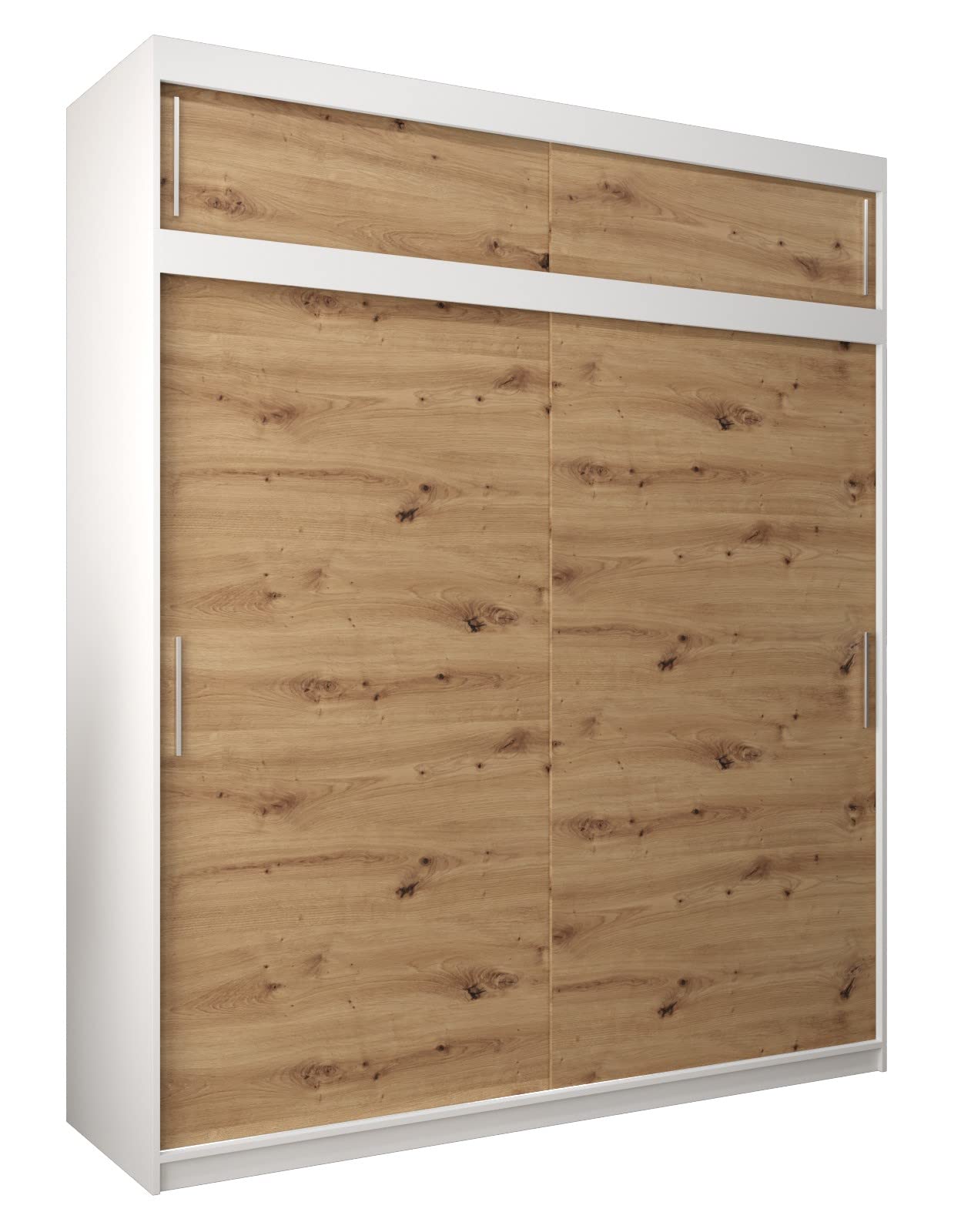 MEBLE KRYSPOL Tokyo 250 Wardrobe with Three Sliding Doors for Bedroom – Modern Storage Cabinet with Clothes Rail and Shelves – 250 x 200 x 62 cm – Matte Black and Artisan