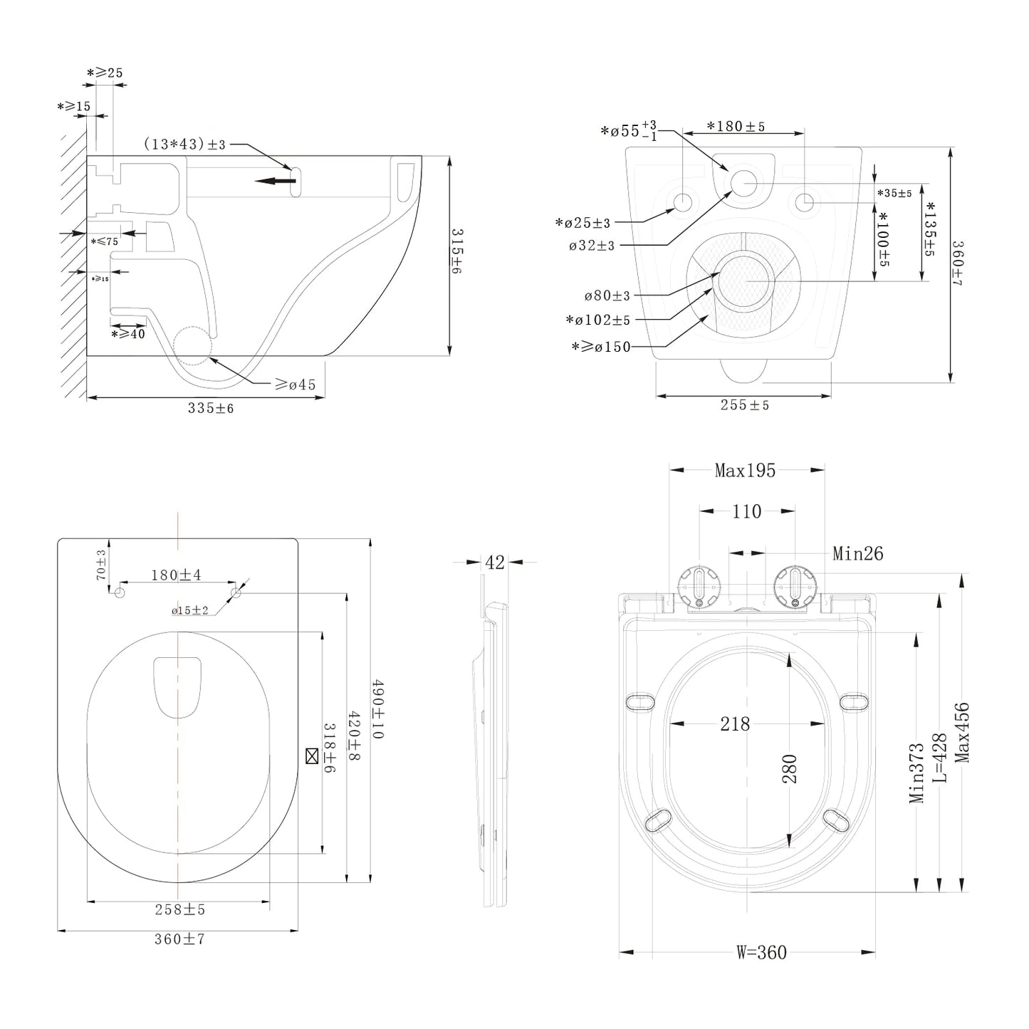 Rainsworth Spülrandlos Wand-WC Tiefspül Toilette - Hänge Toiletten mit effizienter Spültechnik, Kloschüssel inklusive WC-Sitz mit Absenkautomatik und Schnellspanner, Weiß, 48,5 cm lang