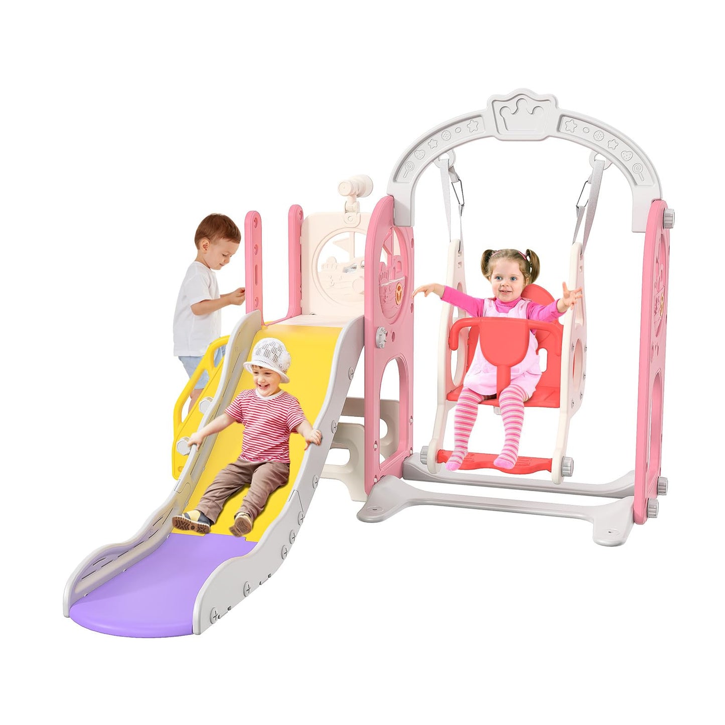BestAlice 4 in 1 Kinderrutsche Set für Outdoor und Innen, Spielplatz mit Schaukel, Basketballkorb, Kletterleiter, Indoor- und Outdoor-Spielset, 18 Monate + (Blau)