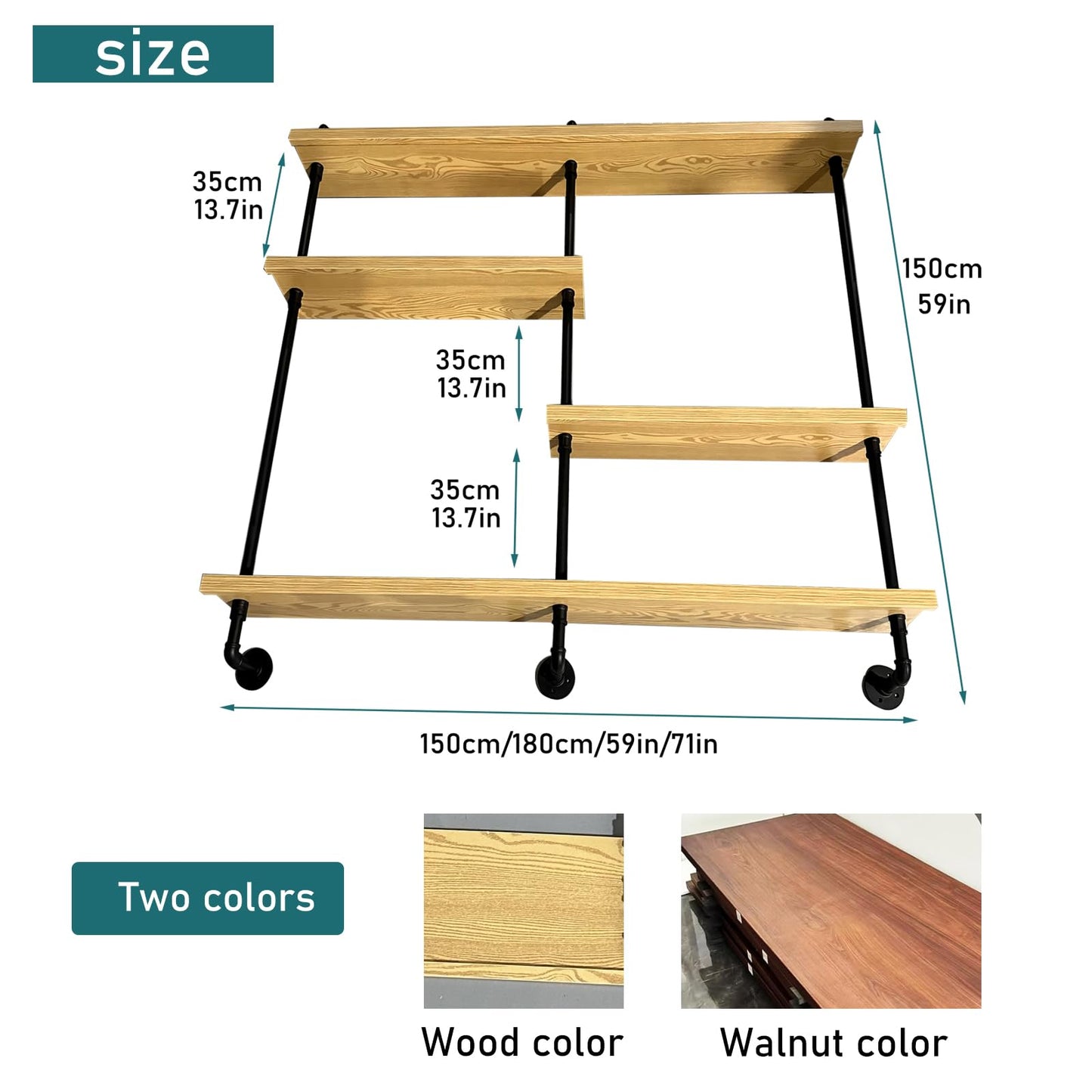 Dawselod Wandweinregal Mit LED-Beleuchtung, 4 Ebenen Massivholz Weinflaschenhalterung, Whiskeyregal mit Geländer, Modernes Weinlager Für Homebar, Küche, Gastronomie (Wood, 150 * 20 * 150cm)