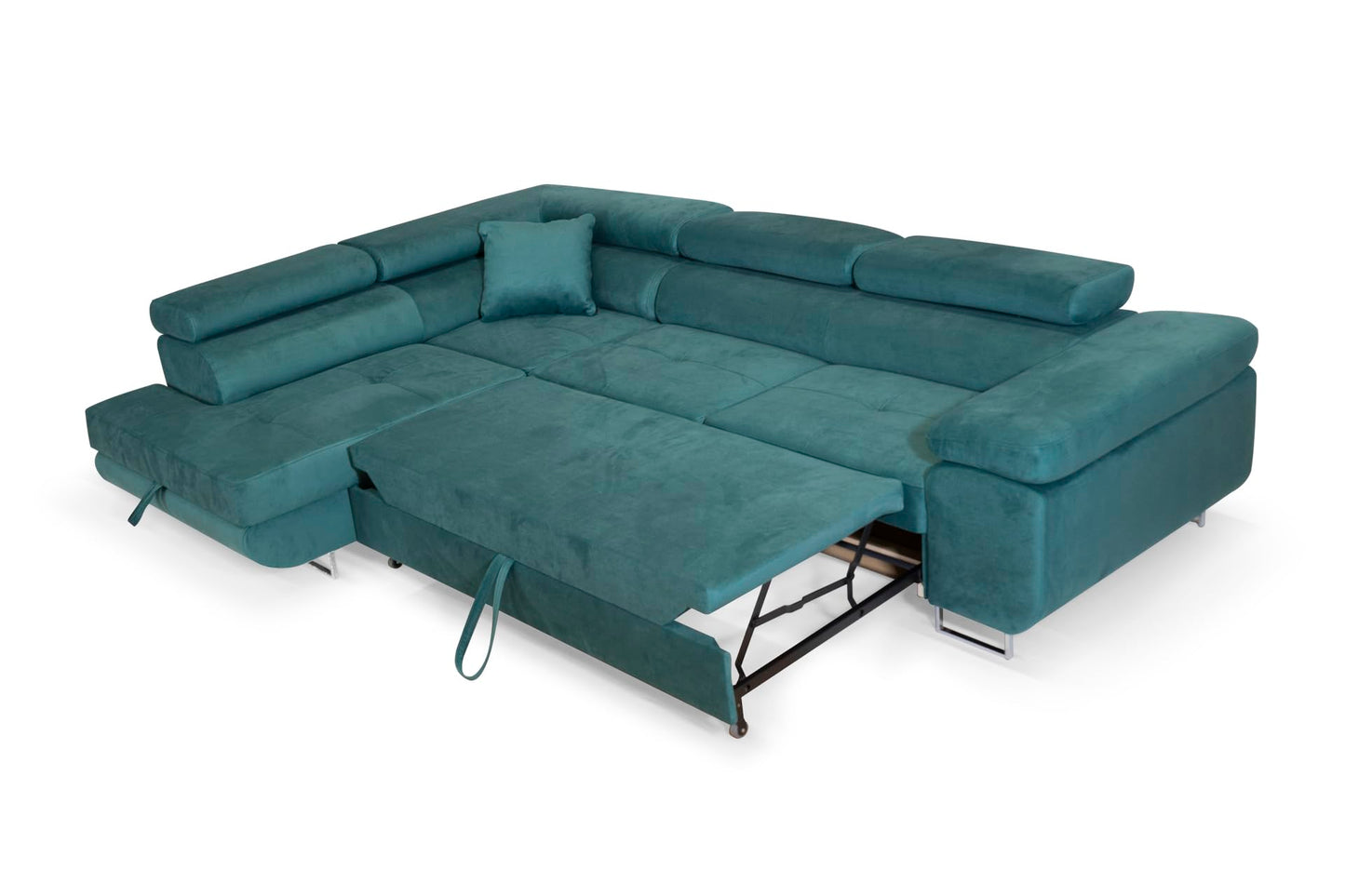 Aller L-Shaped Corner Sofa with Sleep Function and Bed Box in Jasmine, Left Ottoman (Dark Grey)
