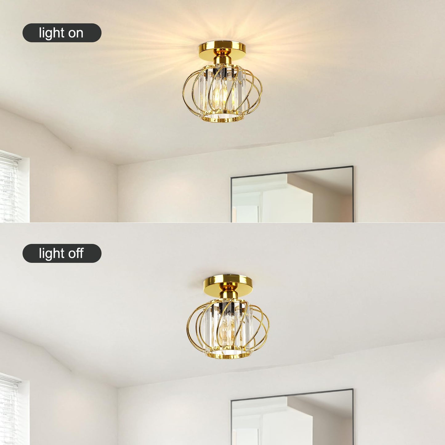 FRIDEKO HOME Modern Kronleuchter Kristall Deckenleuchte Gold,Kleine Kristall Deckenlampe E27 Fassung für Wohnzimmer Schlafzimmer Küche Flur,Ø23cm