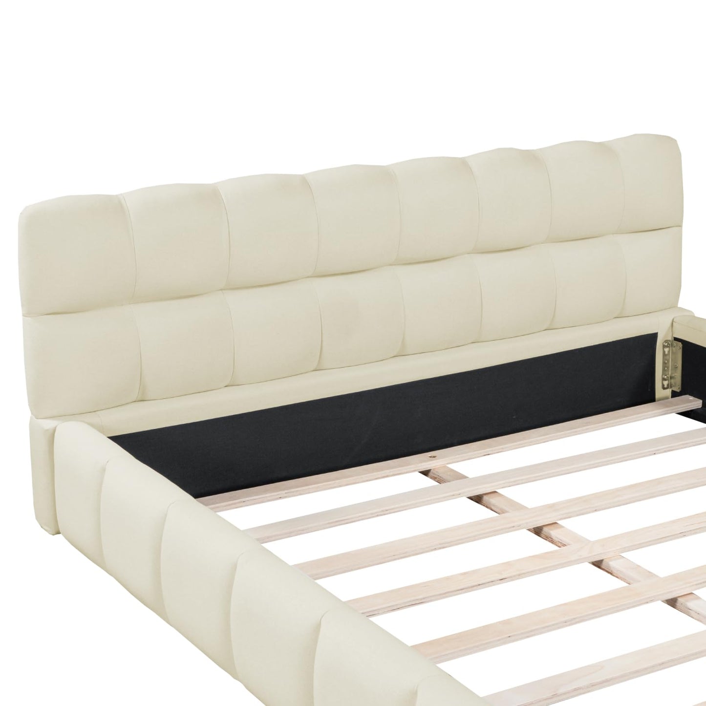 DULRLLY Bubble Bett Polsterbett 140x200 cm,Doppelbett mit Lattenrost, Jugendbett mit Gepolstertes Kopfteil, Gepolstertes Bett für Schlafzimmer und Gästezimmer,ohne Matratze, Leinenstoff (Weiß)
