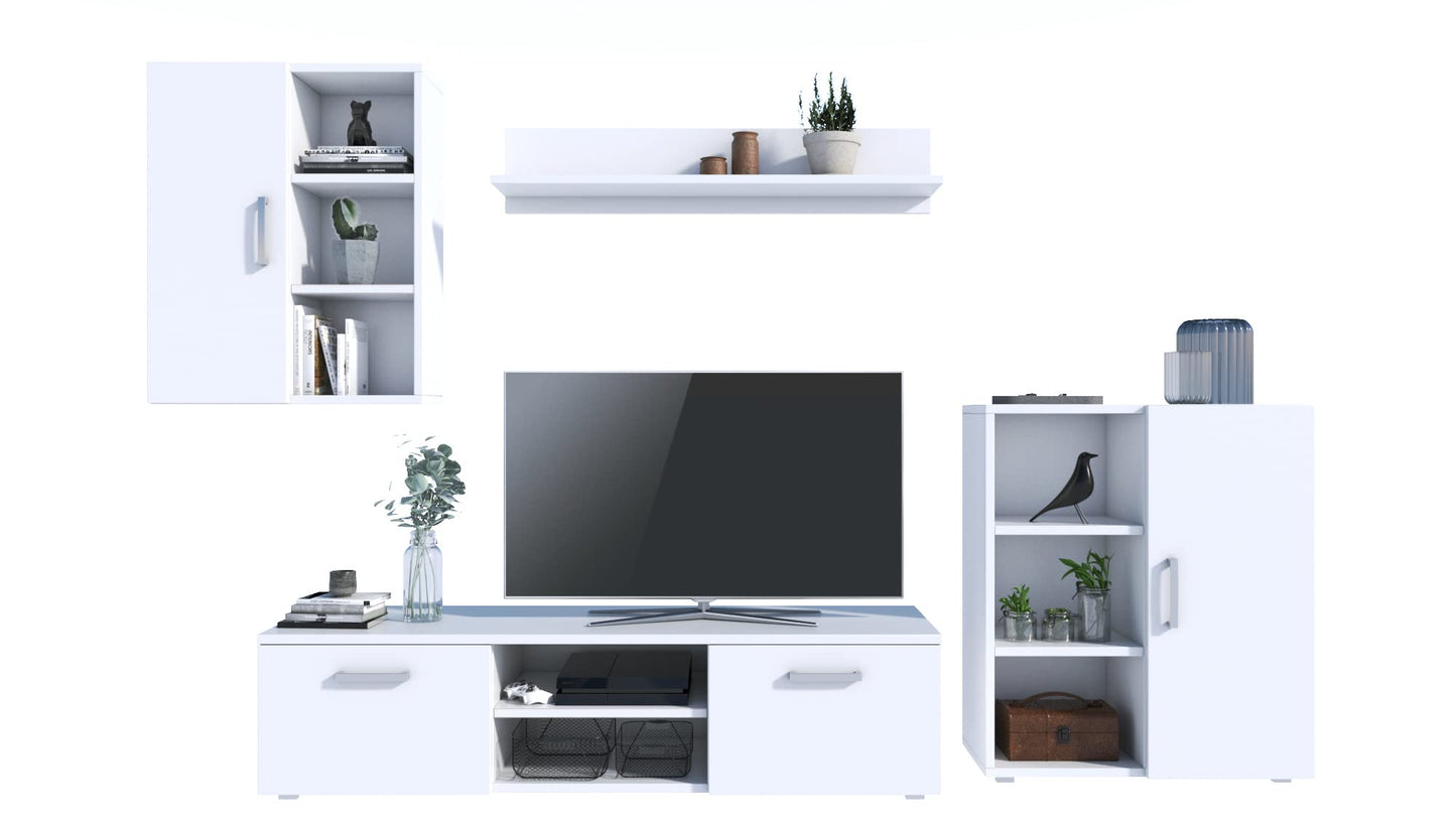 MATKAM Dedal Living Room Wall Unit Modern Living Room Cabinet with TV Table Complete Furniture (White)